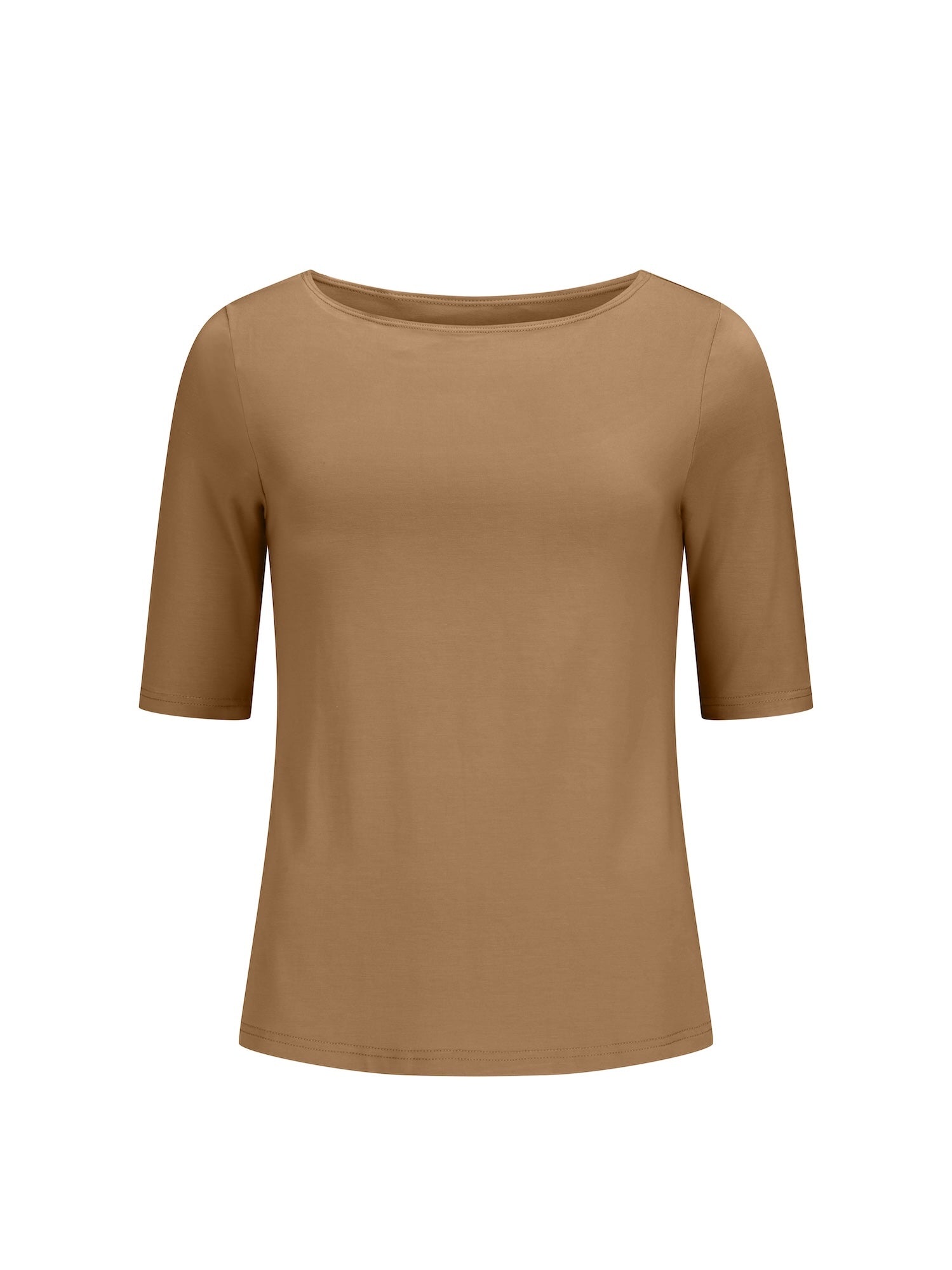 Bamboo Boat Neck Mid Sleeve Tee - Toffee