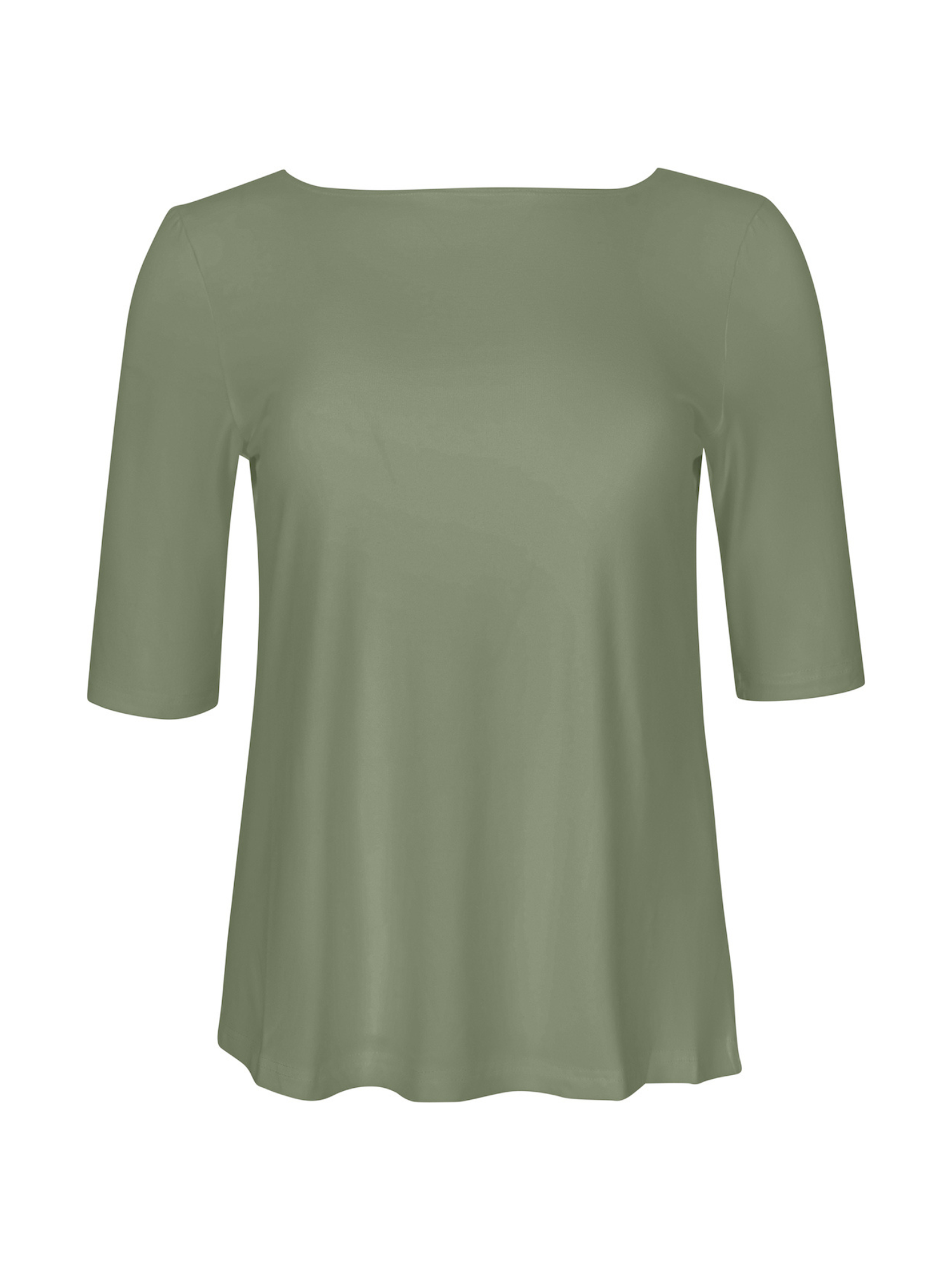 eucalyptus green boat neck mid sleeve t-shirt, fitted through shoulders and chest with loose fit to waist, women's bamboo clothing