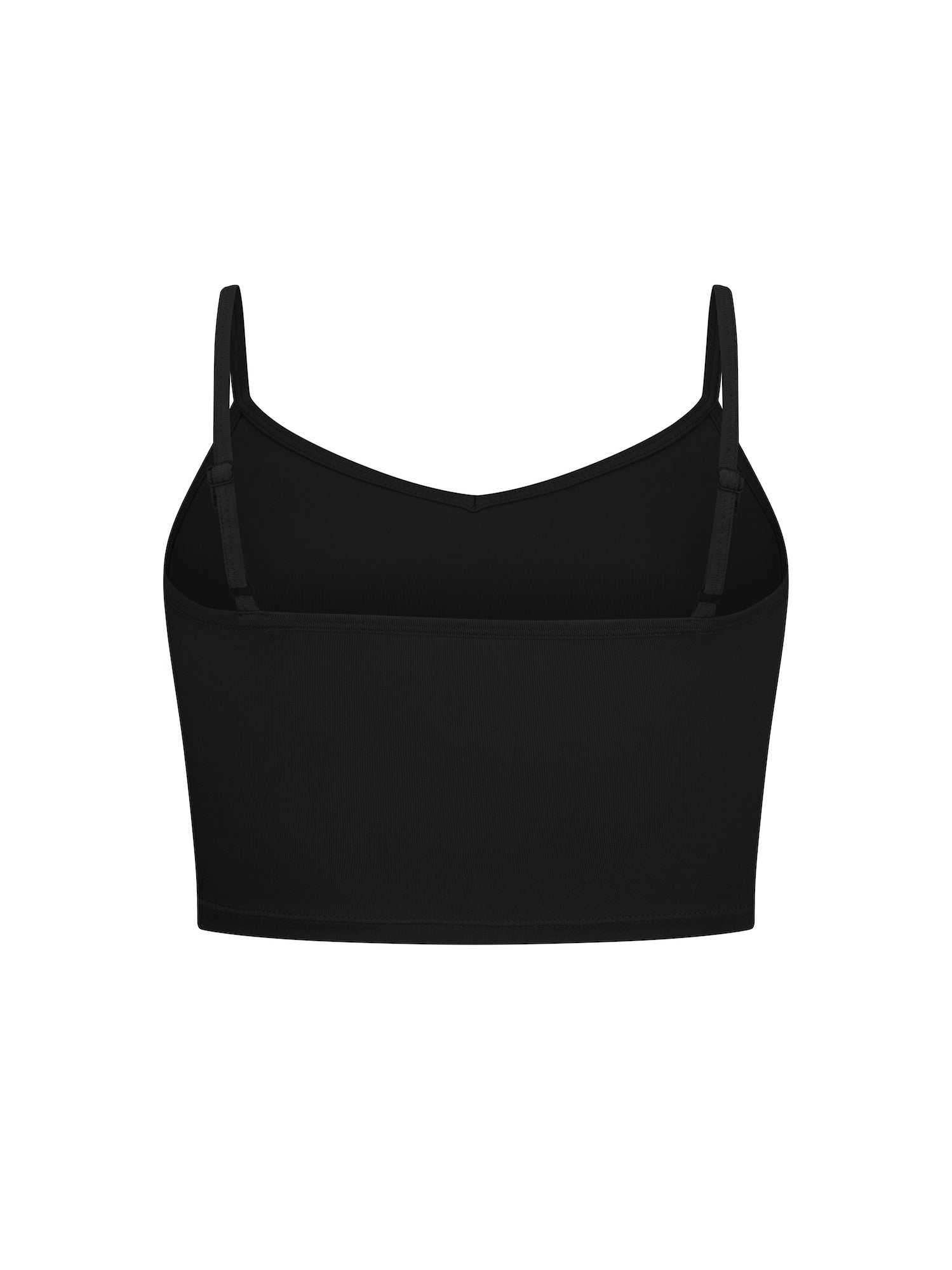 Black crop layering singlet with camisole straps, v neckline, fitted body in crop length, women's bamboo clothing
