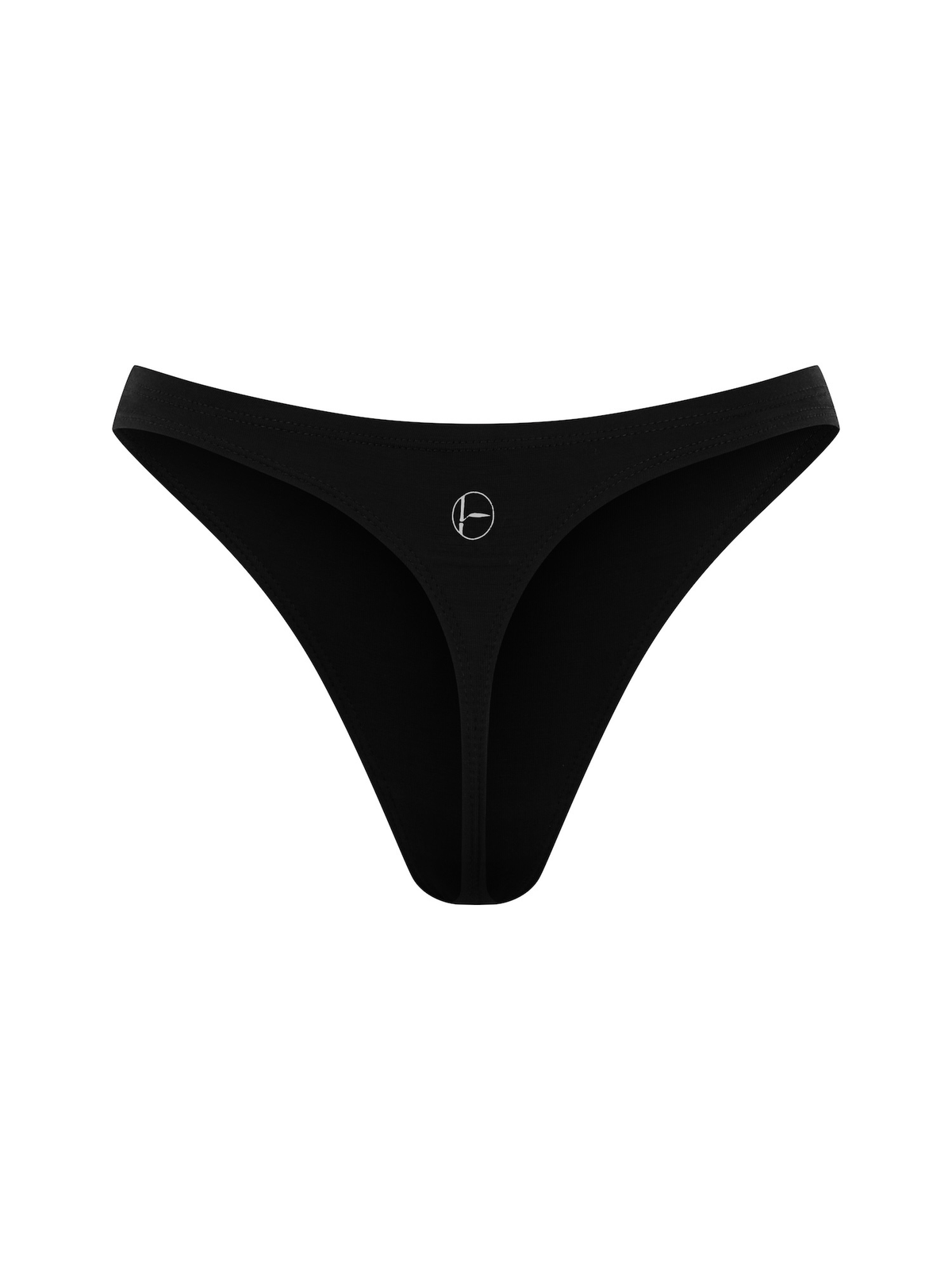 Black classic g-string underpant on a white background