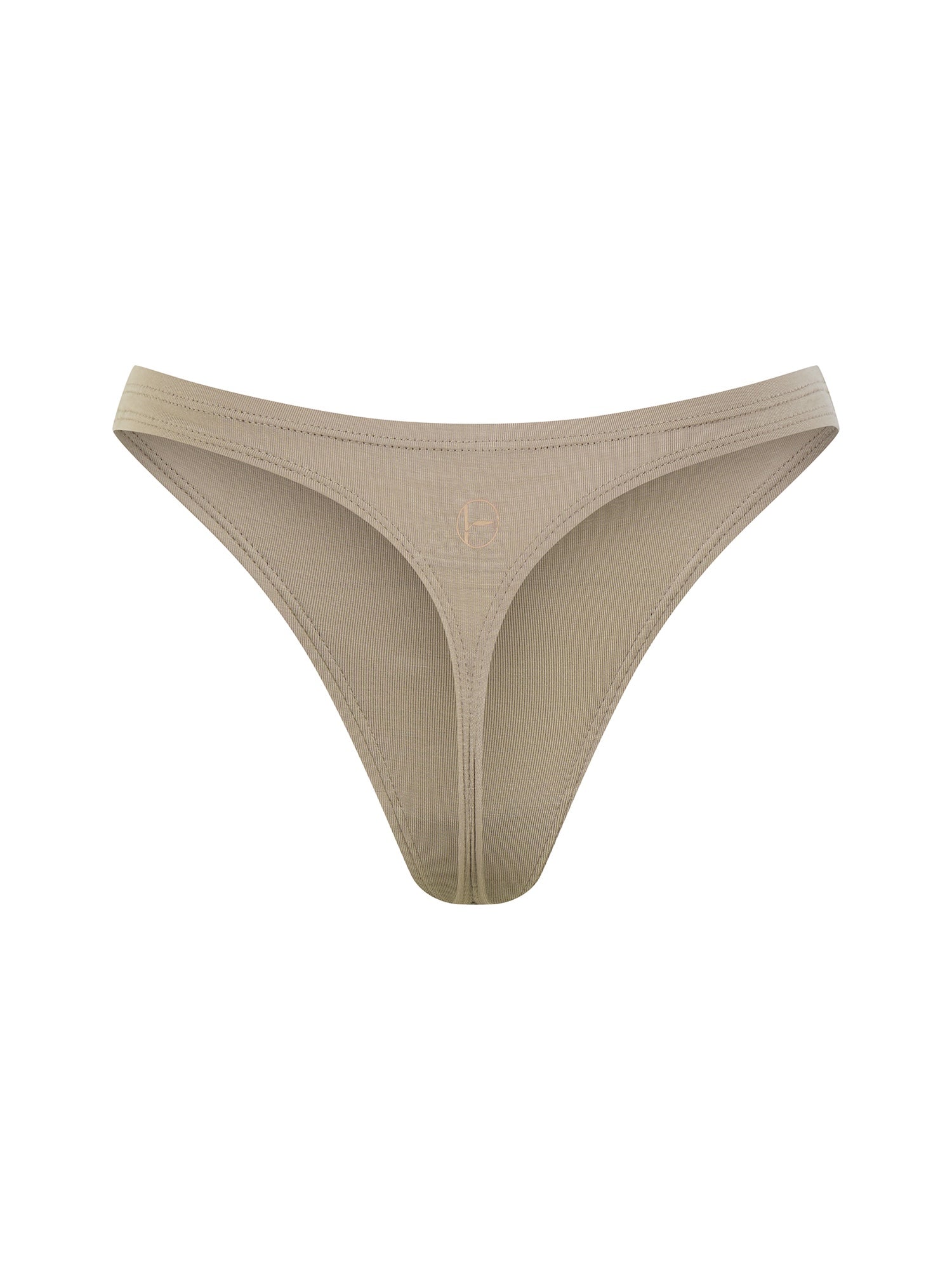 Bamboo caramel tan classic thong g-string underpants on a white background