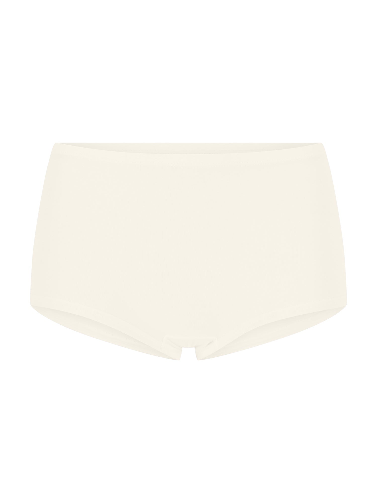 White high-waisted boyleg bikini bottom on a white background