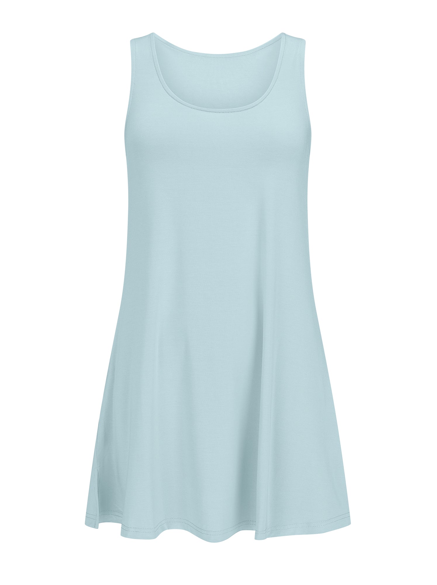 Light Topaz Blue Sleeveless Tunic Dress reversible with boat or scoop neck line, womens bamboo clothing