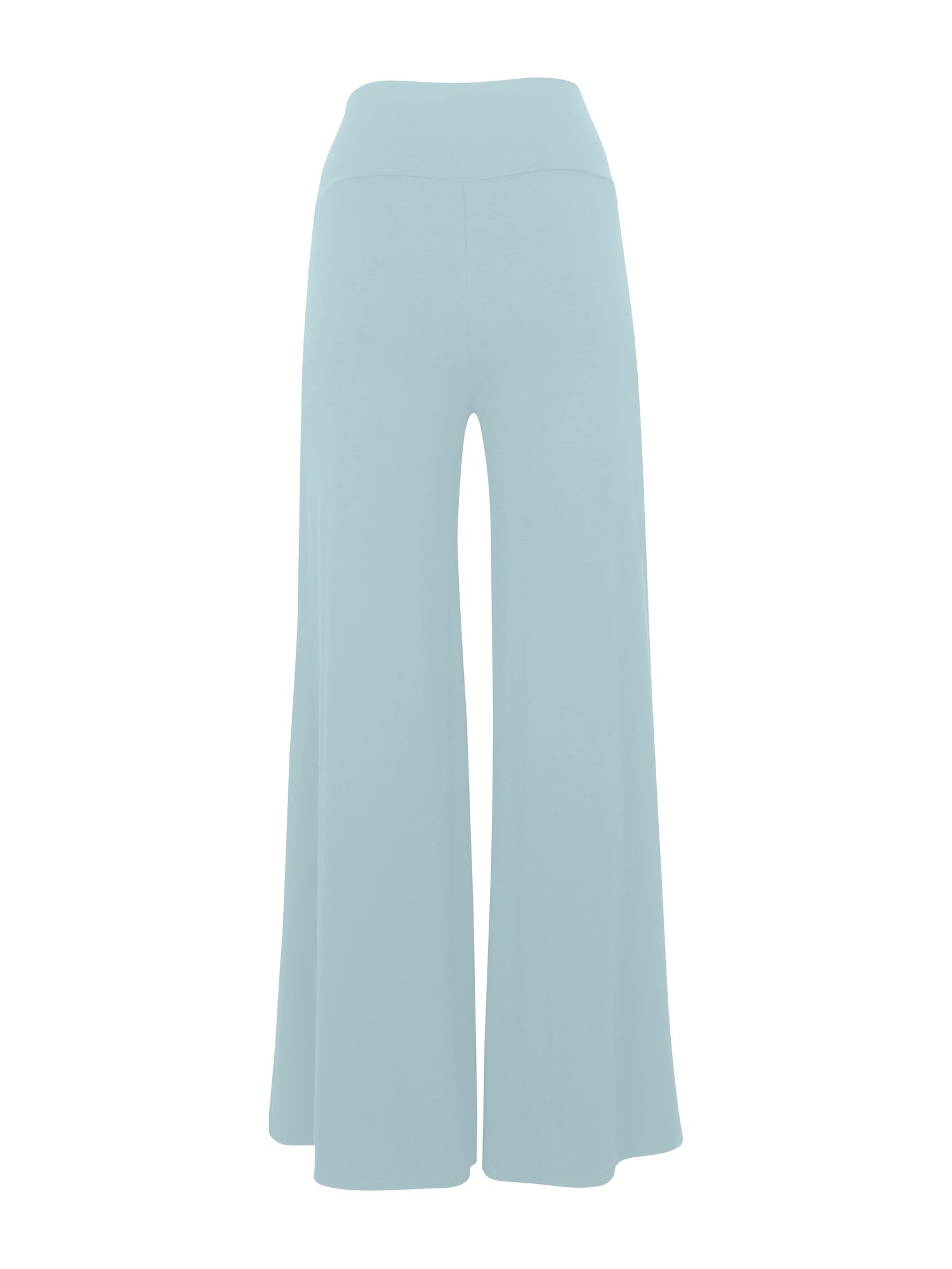 Bamboo light topaz blue wide-leg palazzo pants on a white background