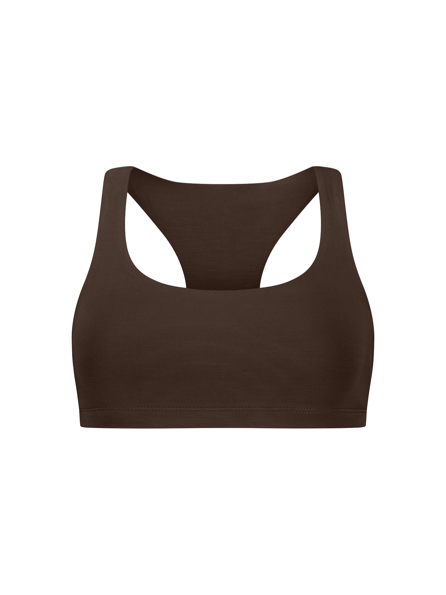 Cocoa brown bamboo racer back sports bra on a white background