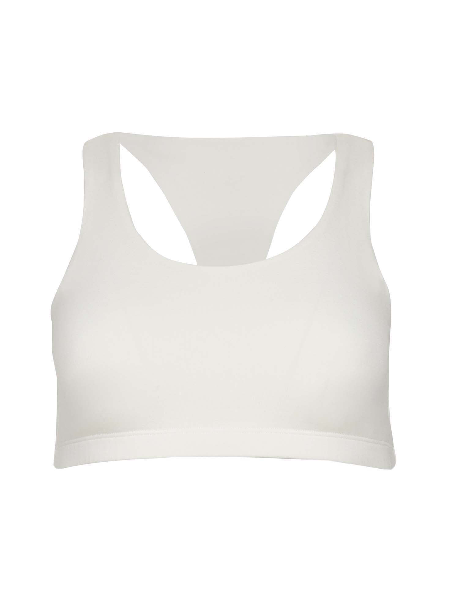Cream racer back bra with double layered fabric, sports bra, wireless bra, women's bamboo underwear