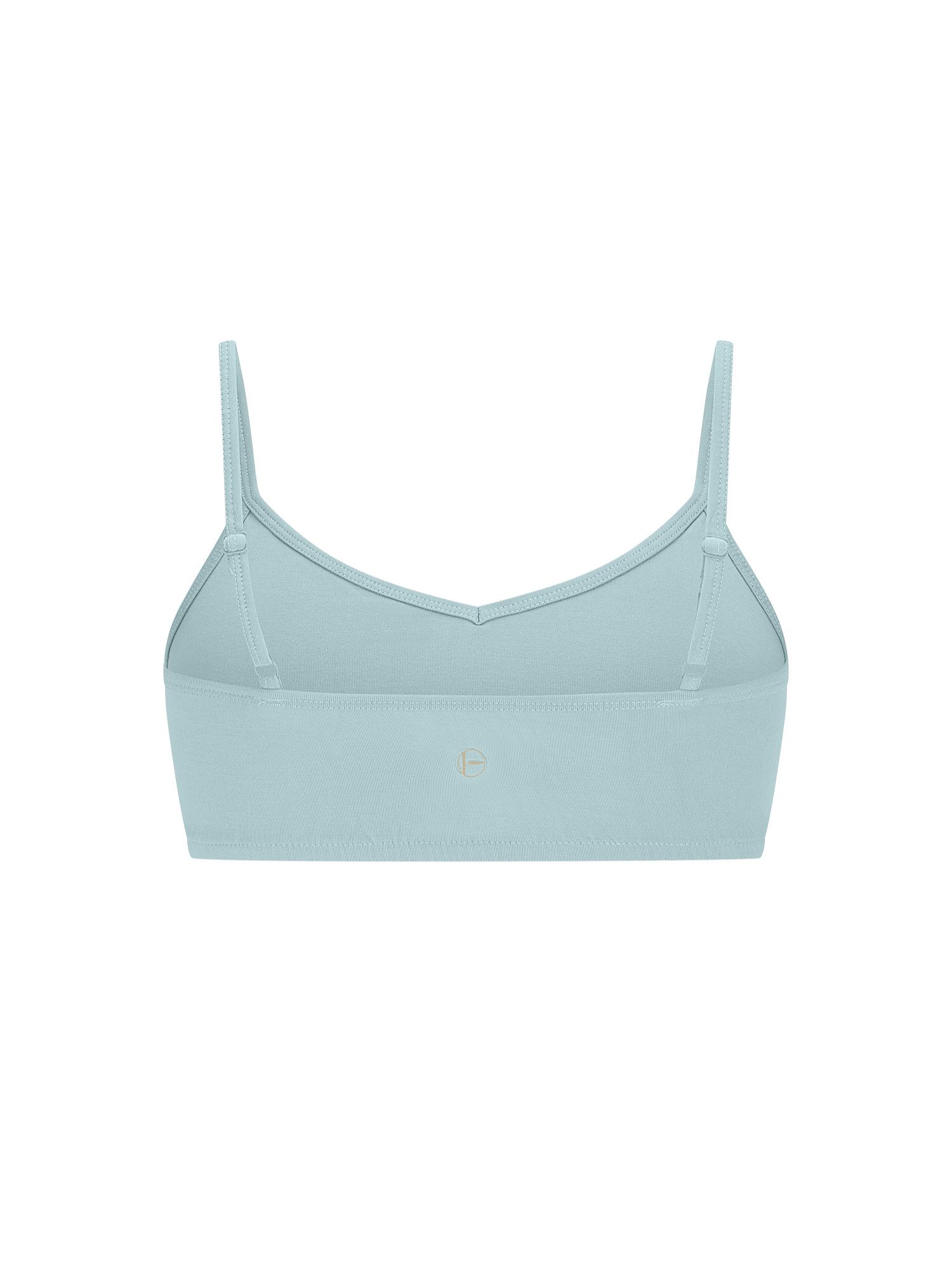 light topaz blue wireless yoga bra, subtle v front, soft cup bralette with adjustable camisole straps, women's bamboo underwear