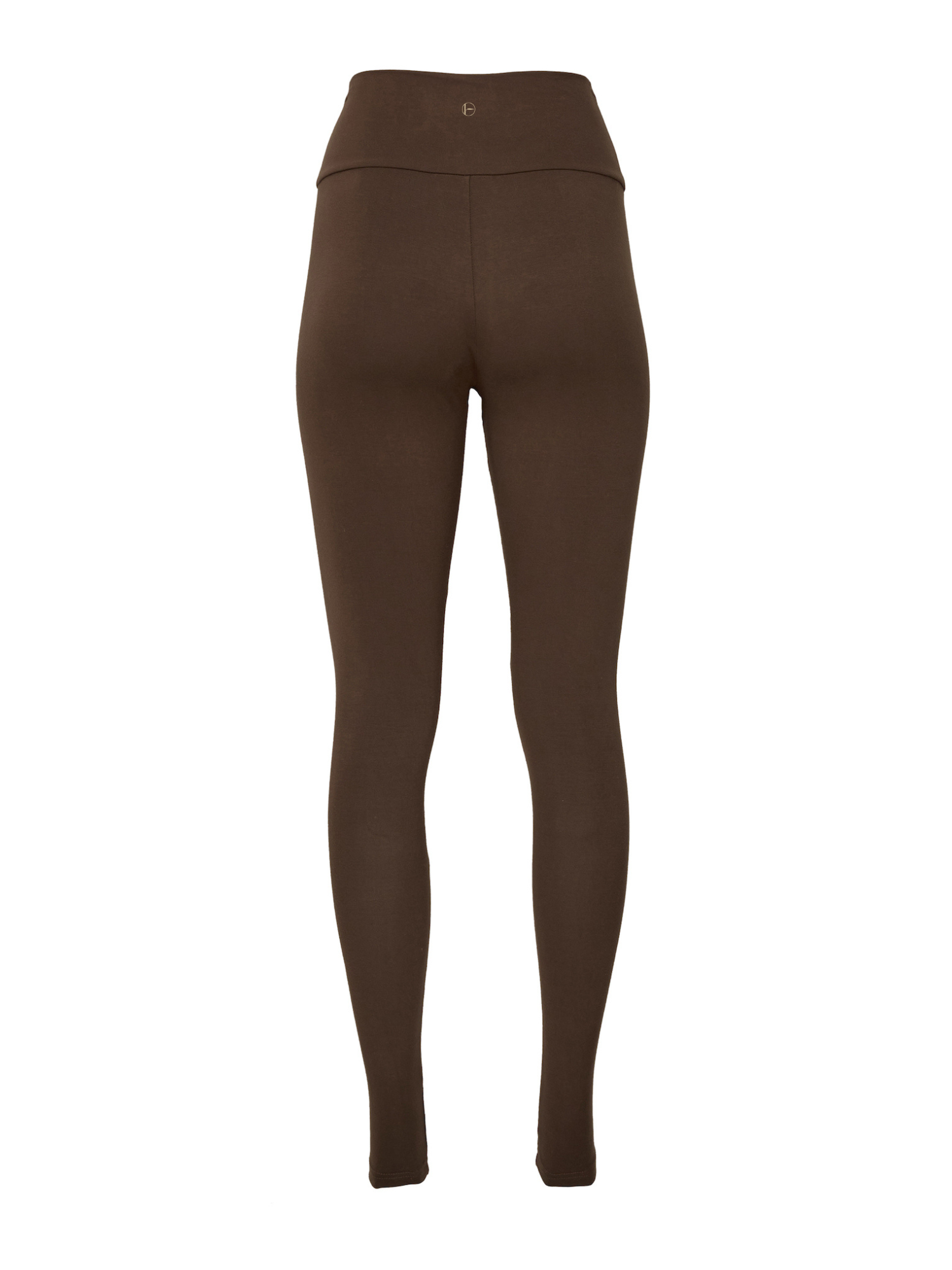 Cocoa brown long ankle length tights, double layered high waistband, women's bamboo clothing