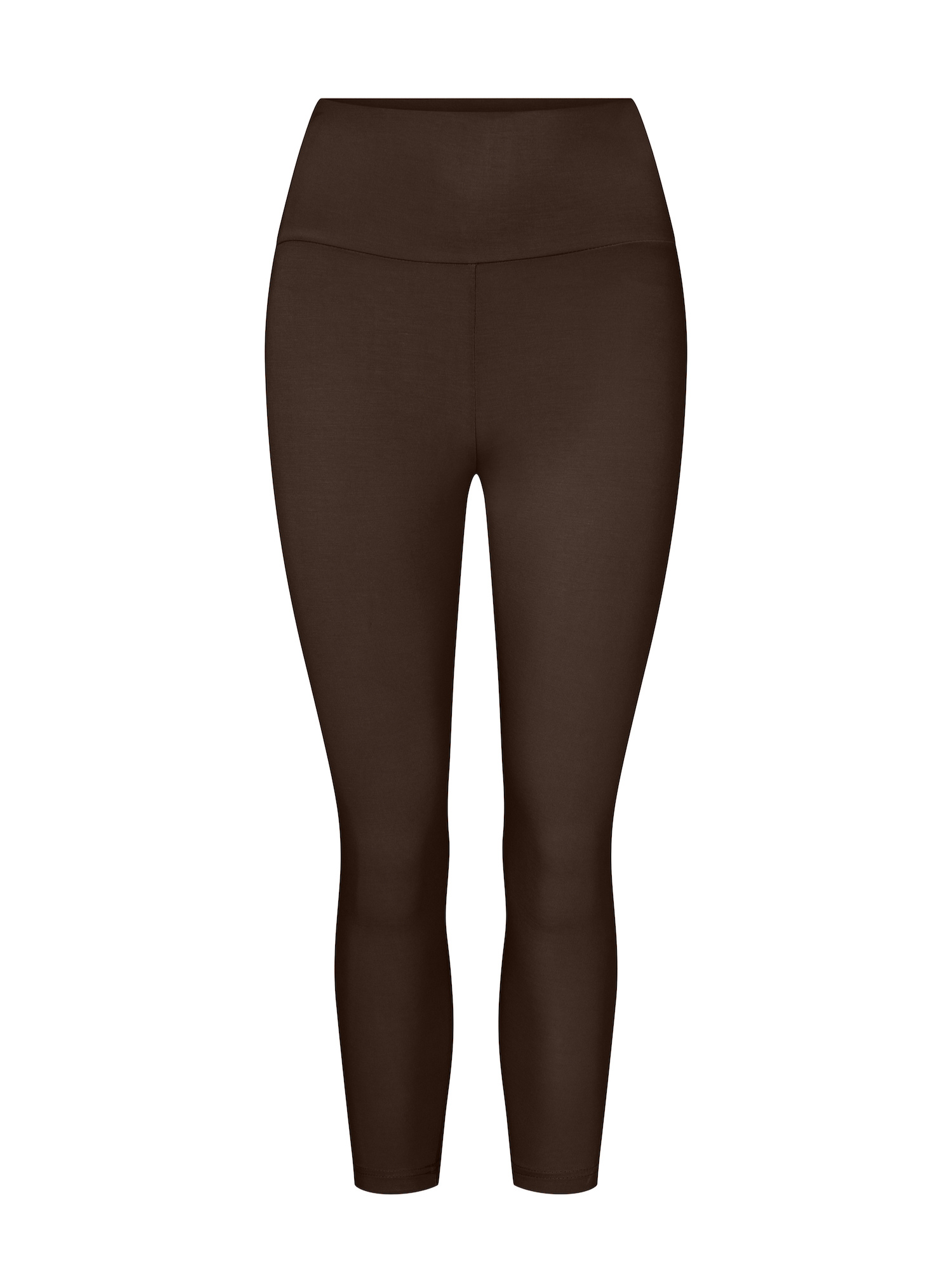 Cocoa brown leggings, 3/4 mid calf length, double layered high waistband, women's bamboo clothing