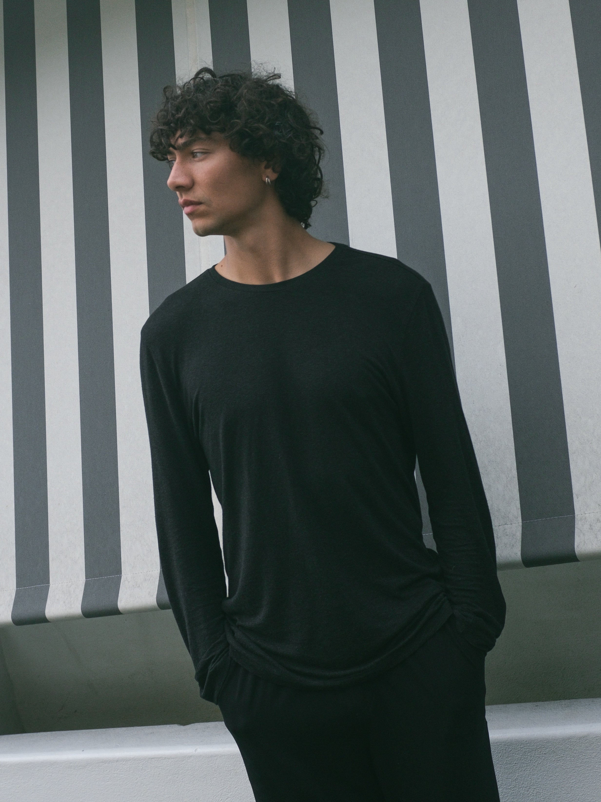Hemp / Bamboo Men's Long Sleeve Tops - Black