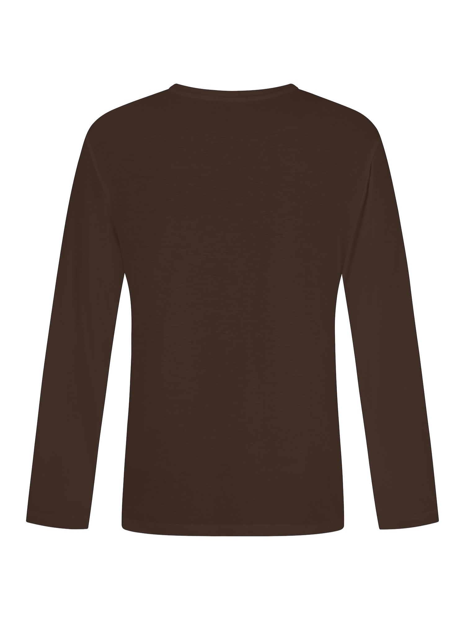 A dark brown long-sleeve crewneck shirt shown from the back on a plain white background.