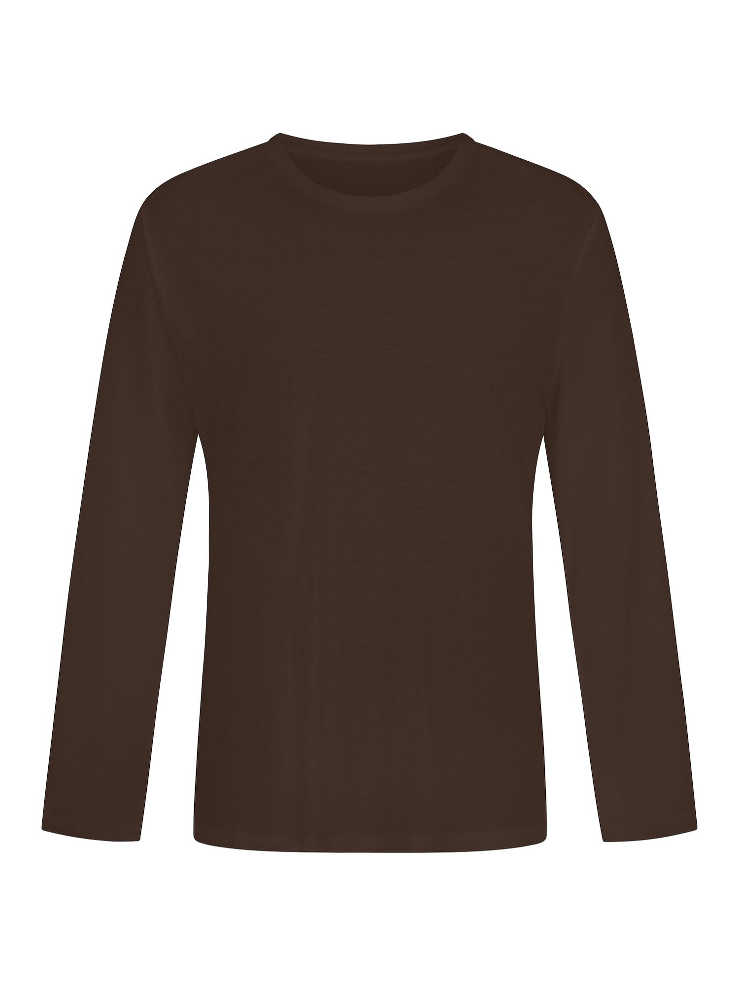 A dark brown long-sleeve crewneck shirt displayed on a clean white background.