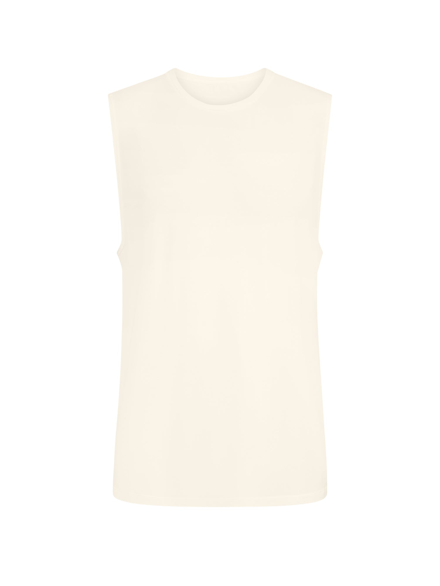 cream generous classic fit tank singlet, soft neckband, crew neckline, sleeveless, men's bamboo clothing