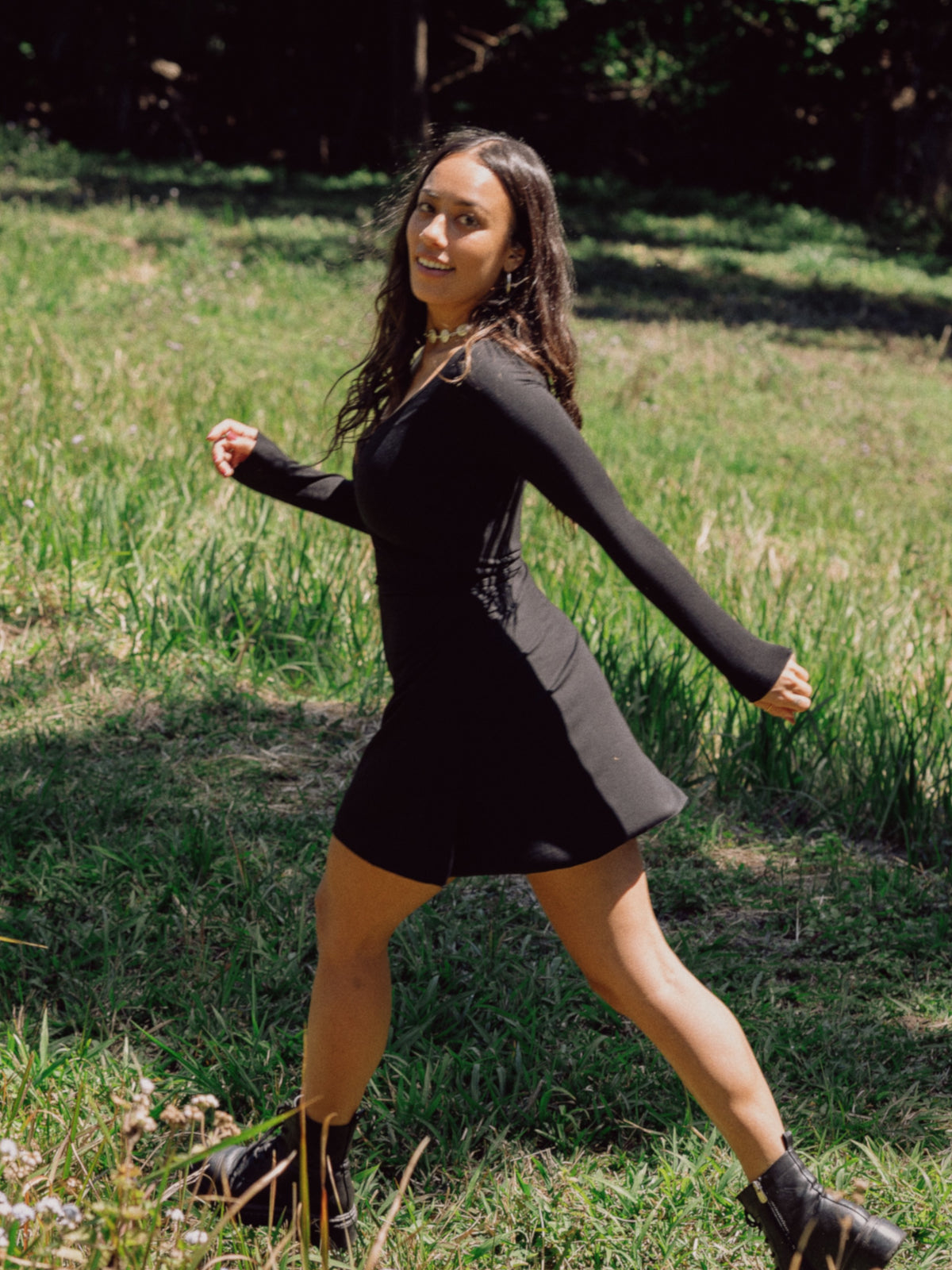 Bamboo Long Sleeve Wrap Dress - Mini - Black