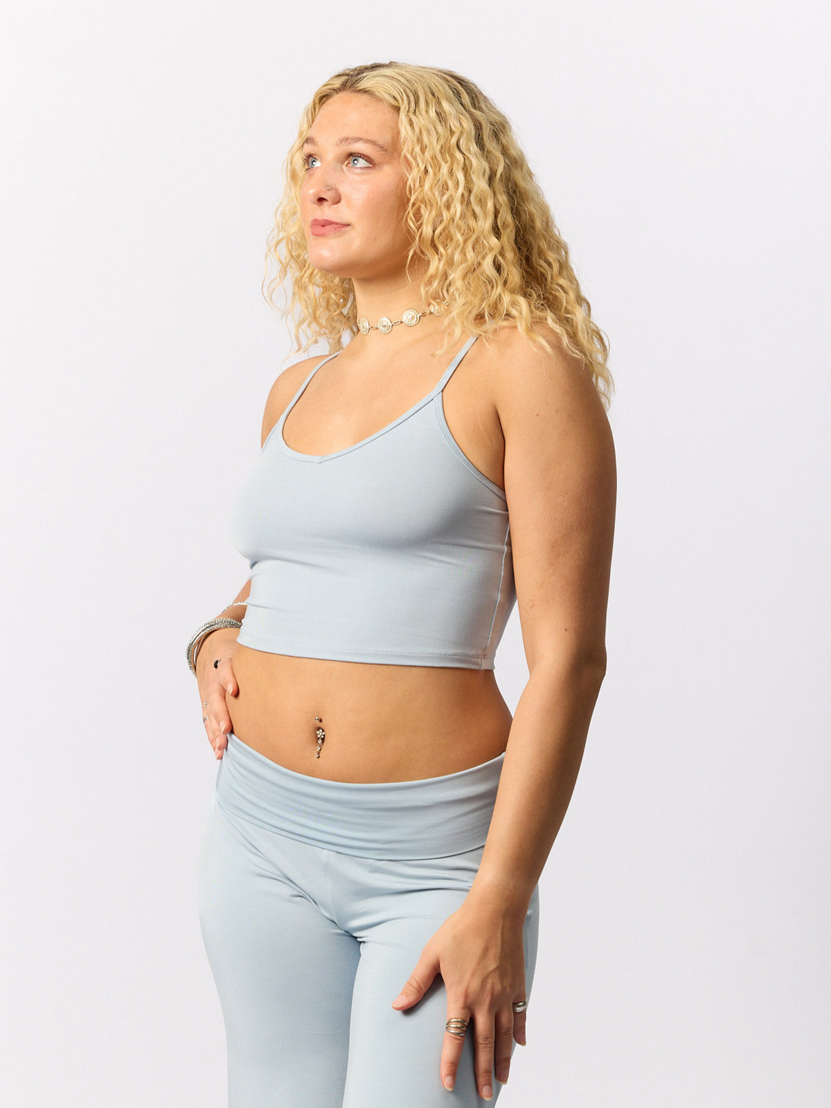 Bamboo Crop Layering Singlet - Topaz