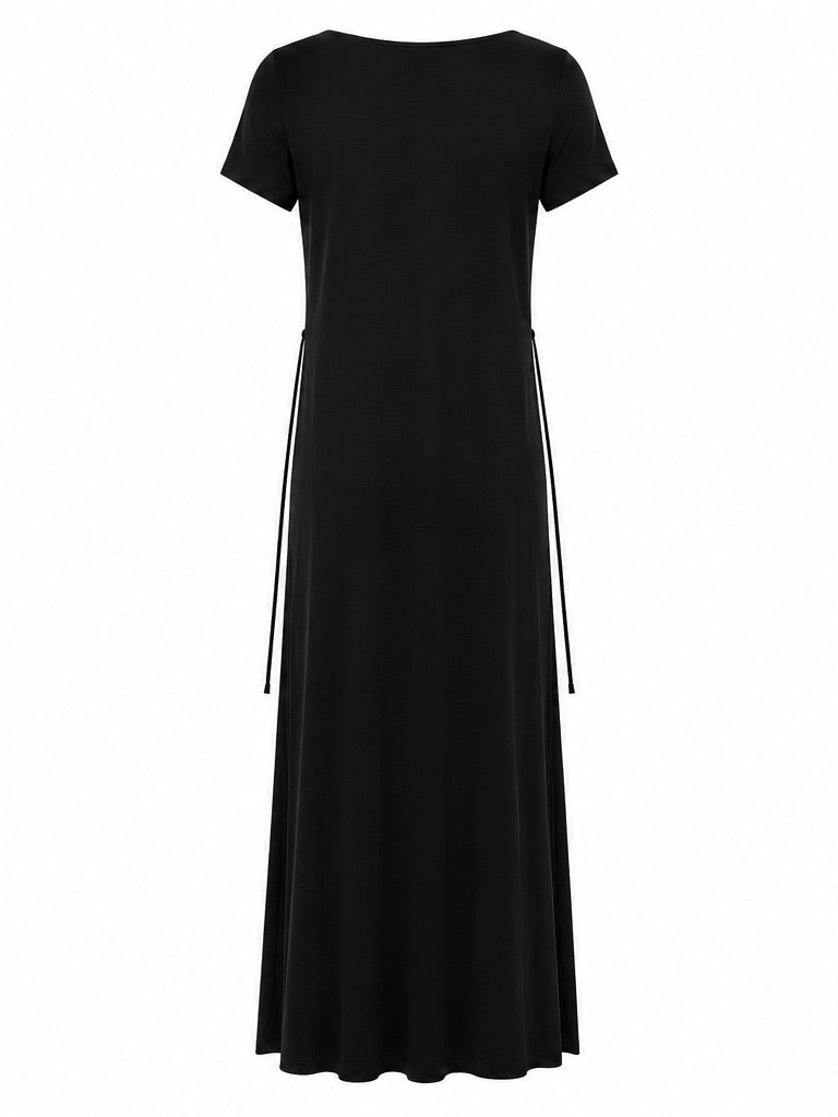 Bamboo Short Slv Scoop Neck Maxi Dress - Black