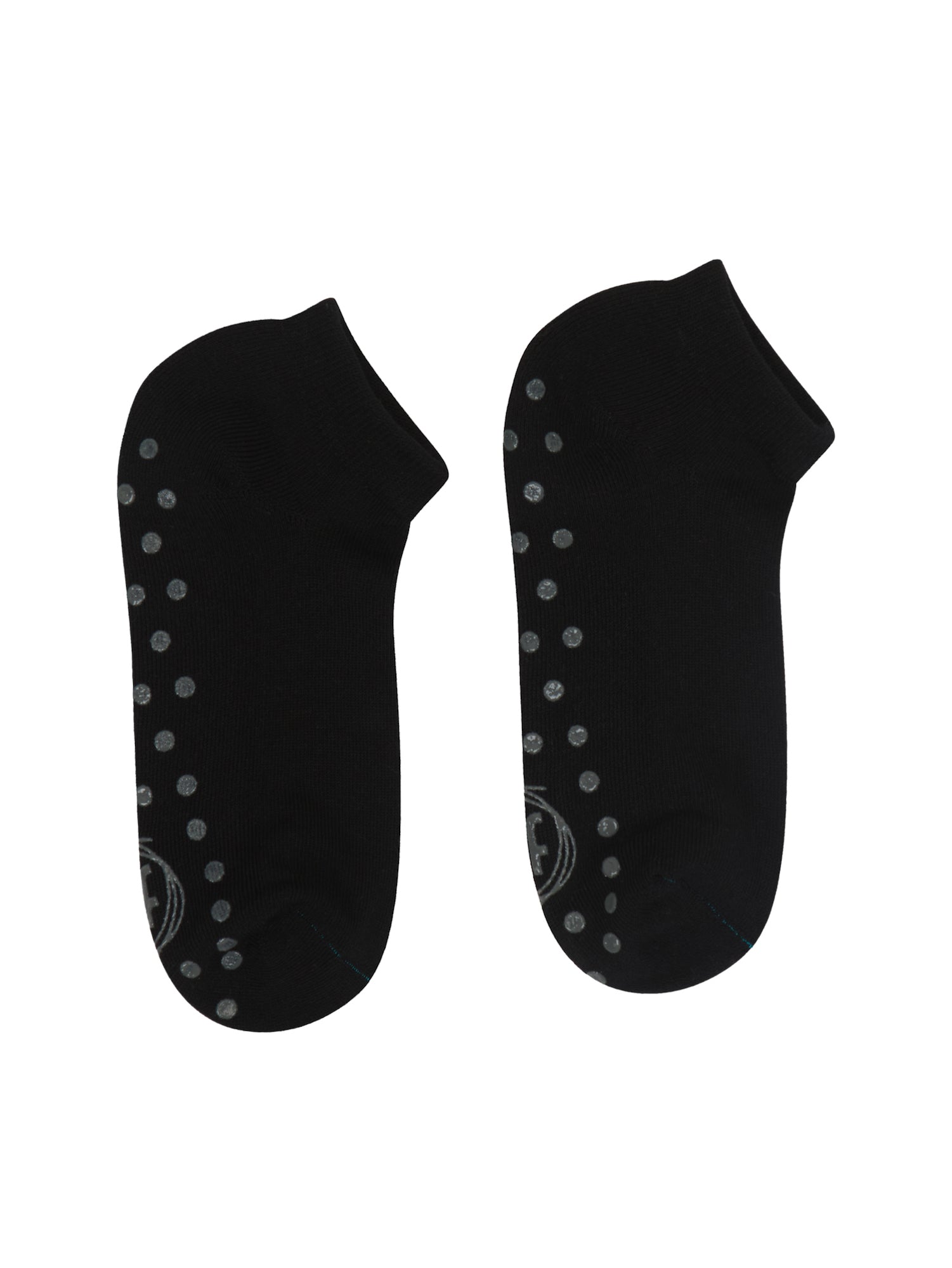 Pair of bamboo black socks with non-slip grey dots on a white background