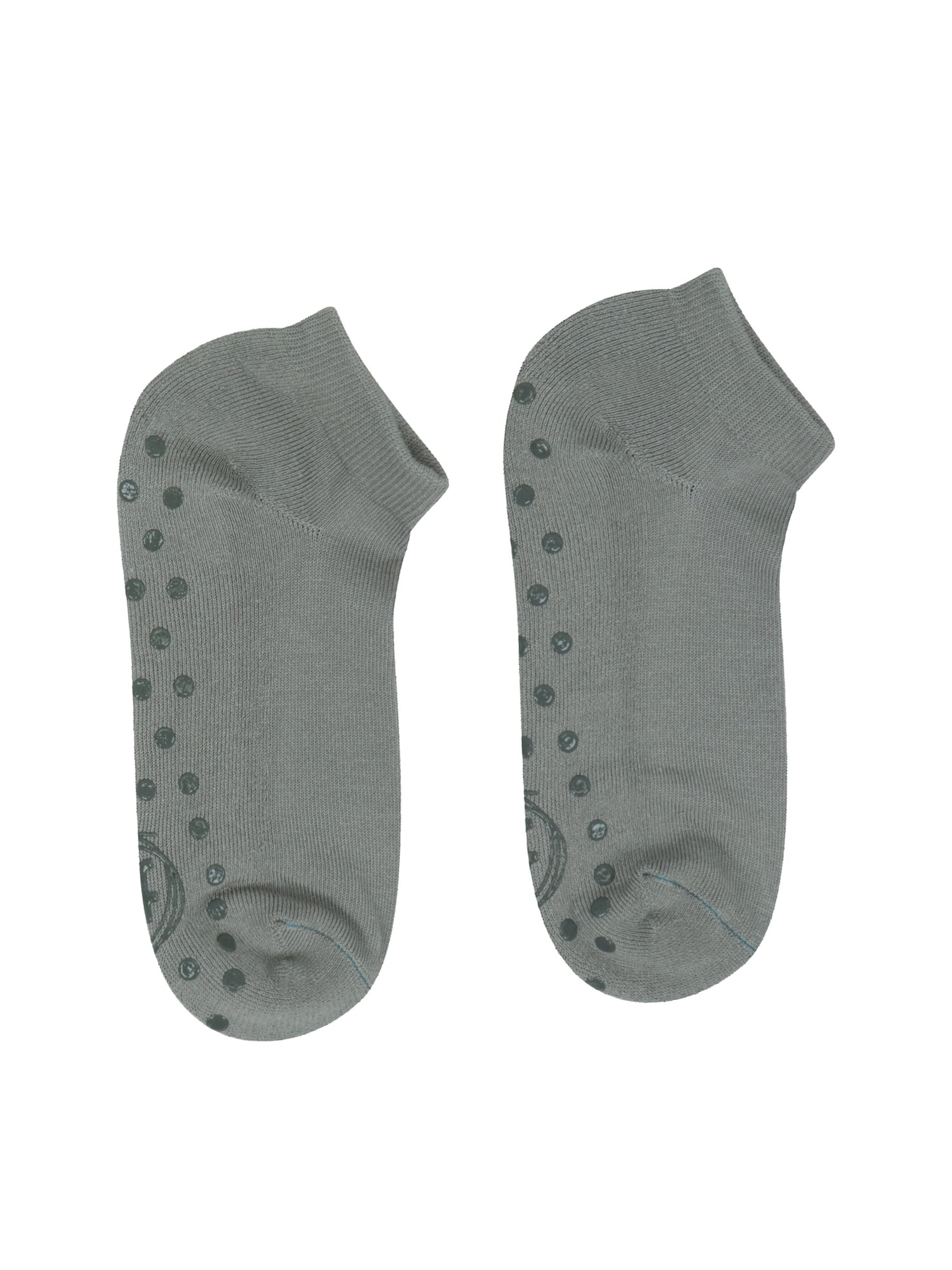 Pair of bamboo grey socks with non-slip dots on a white background