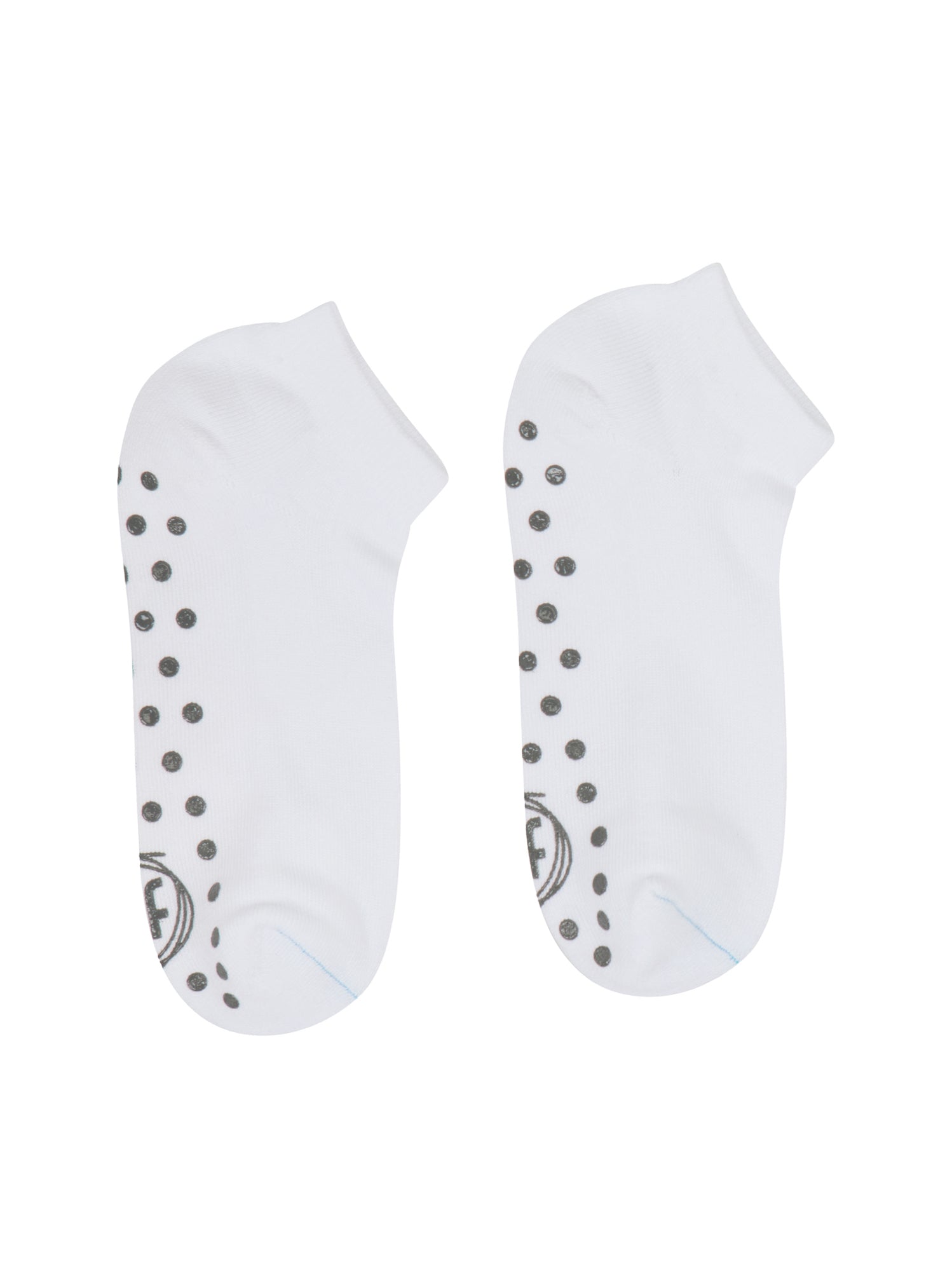Pair of bamboo white socks with non-slip grey dots on a white background