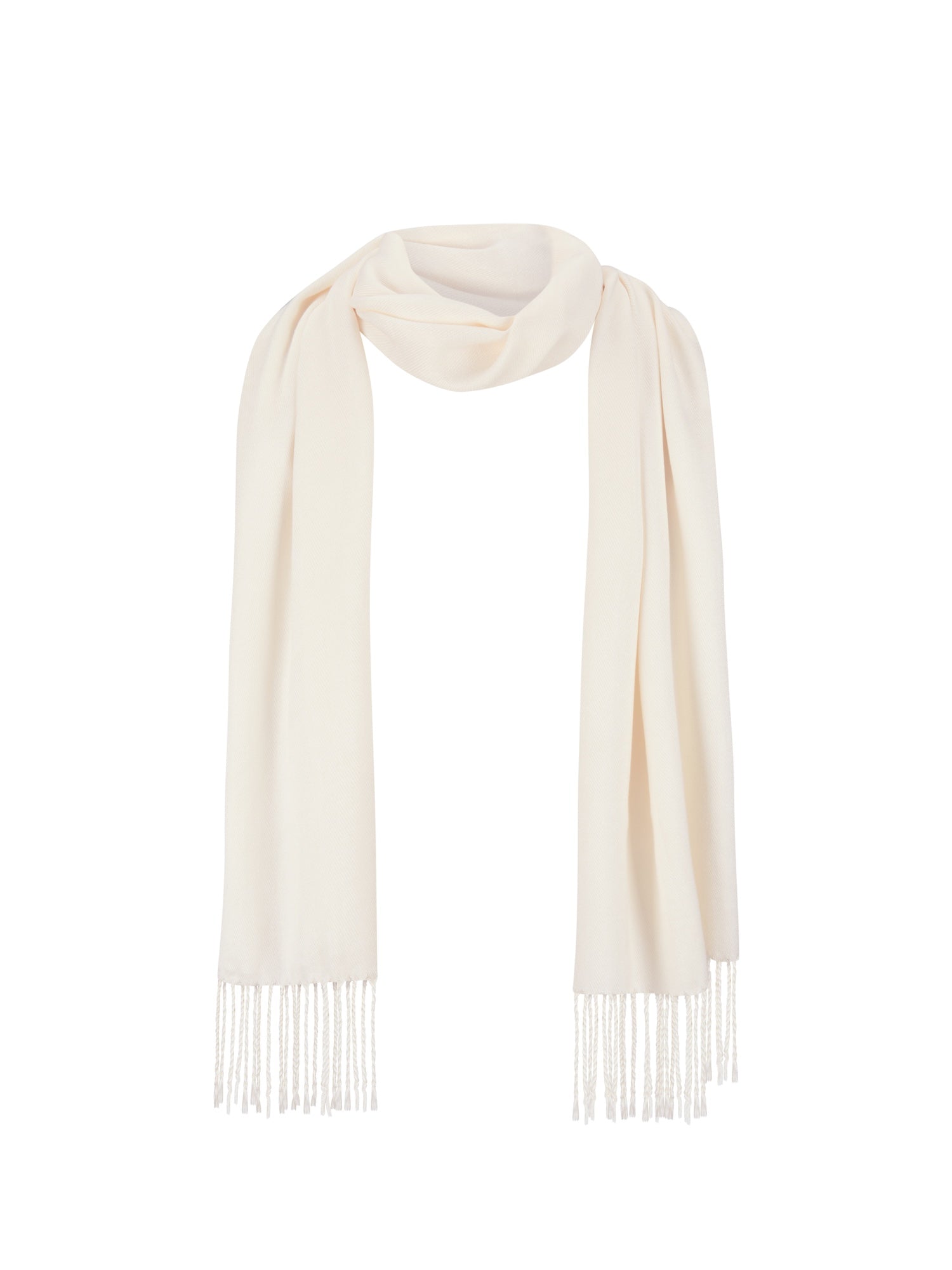 Off white scarf with fringe on a white background
