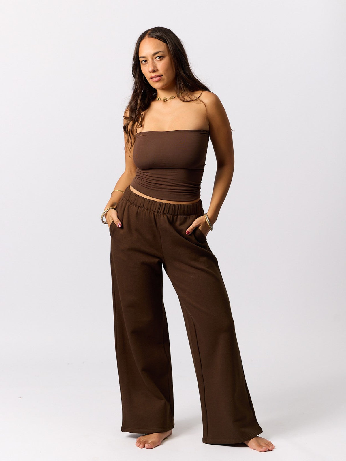 Organic Fleece - Wide Leg Sweatpants- Bitter Chocolate
