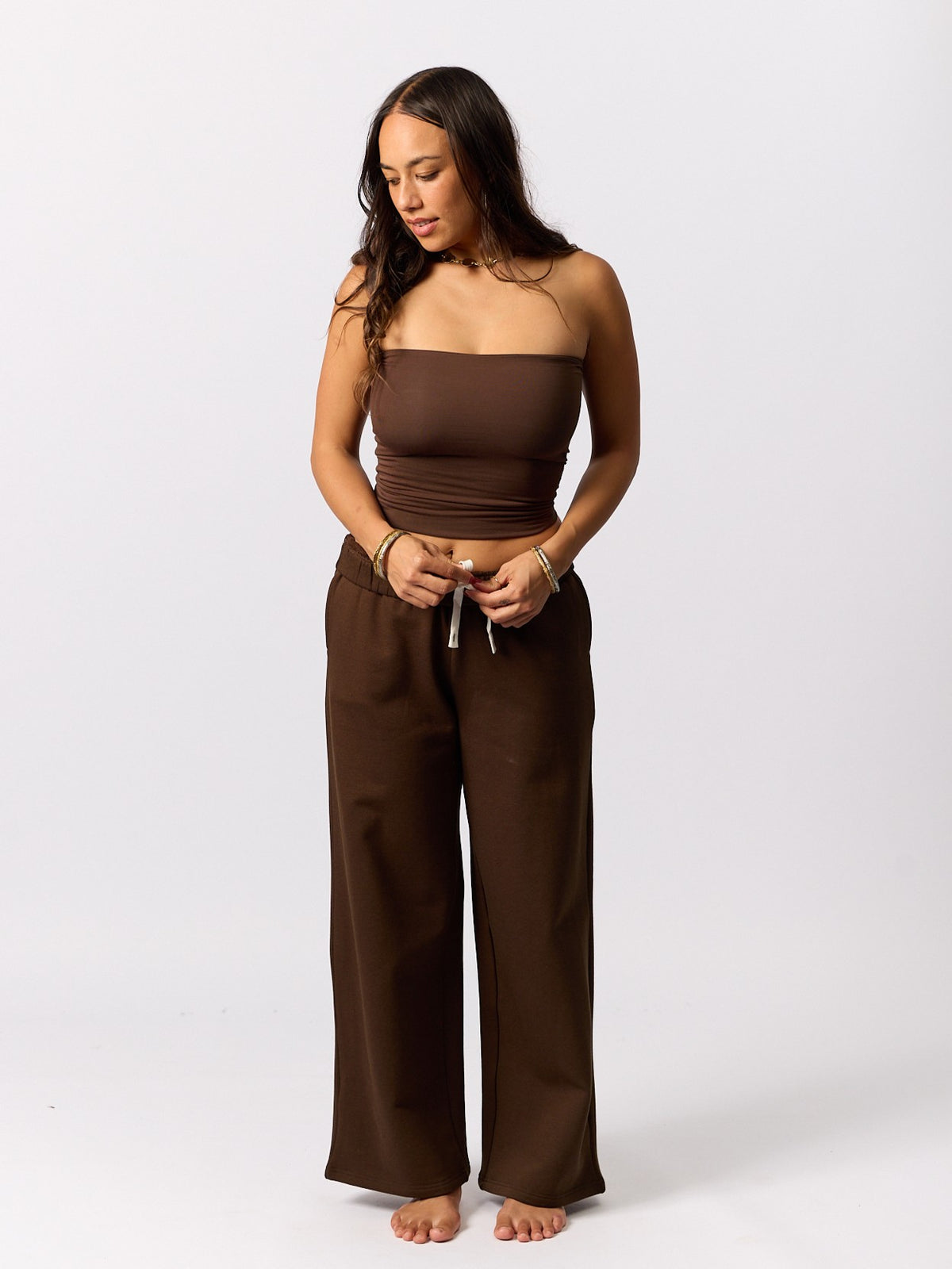 Organic Fleece - Wide Leg Sweatpants- Bitter Chocolate