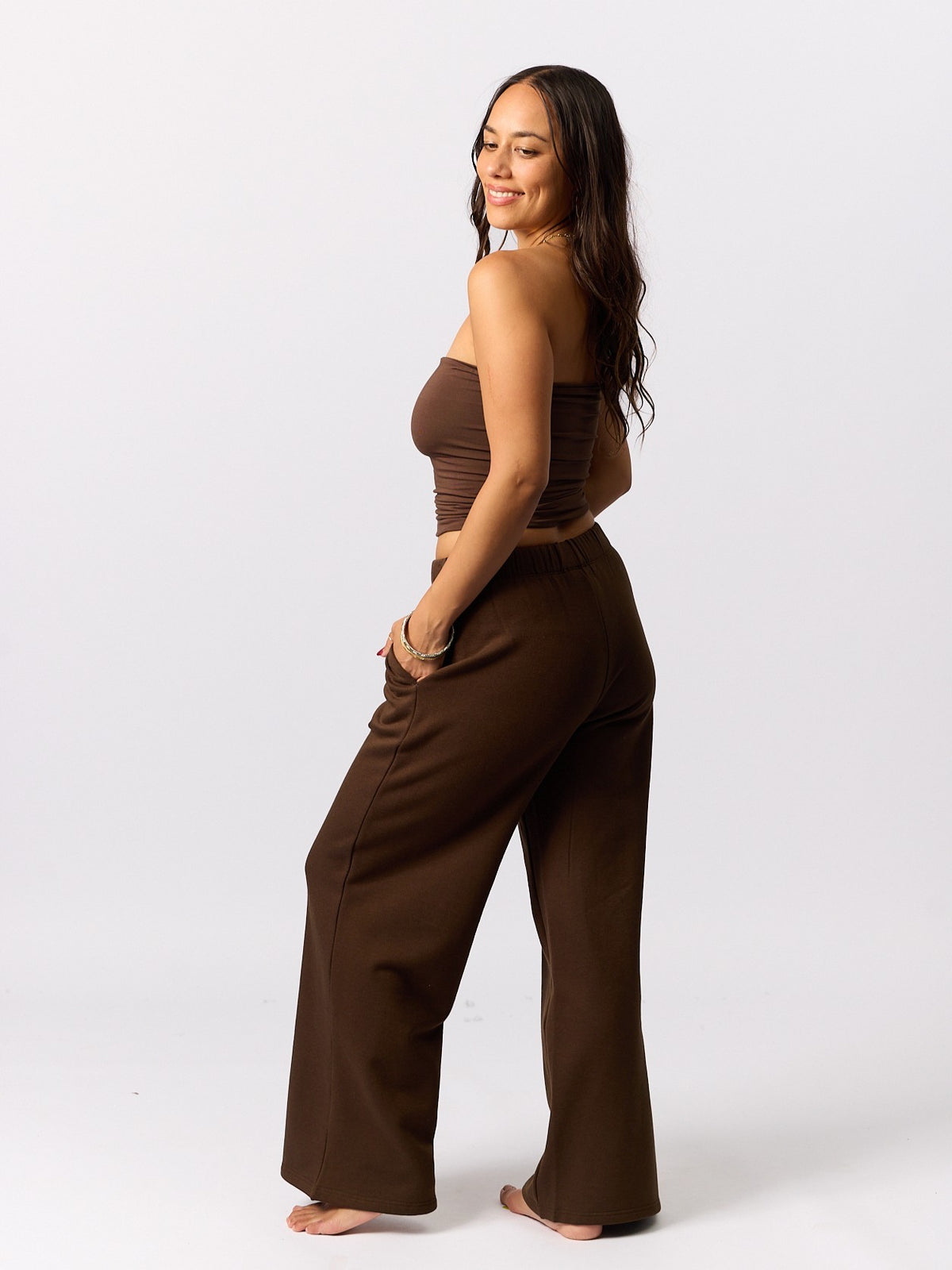 Organic Fleece - Wide Leg Sweatpants- Bitter Chocolate
