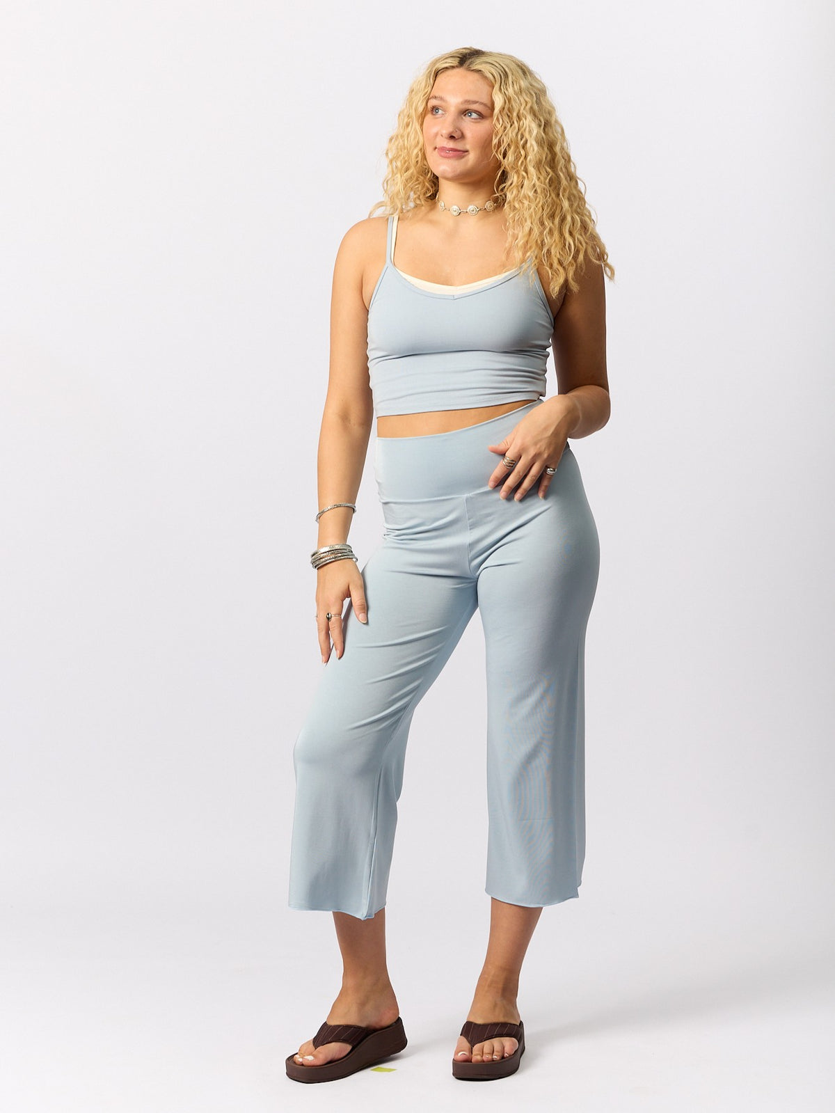 Bamboo Crop Layering Singlet Adjustable Strap - Topaz