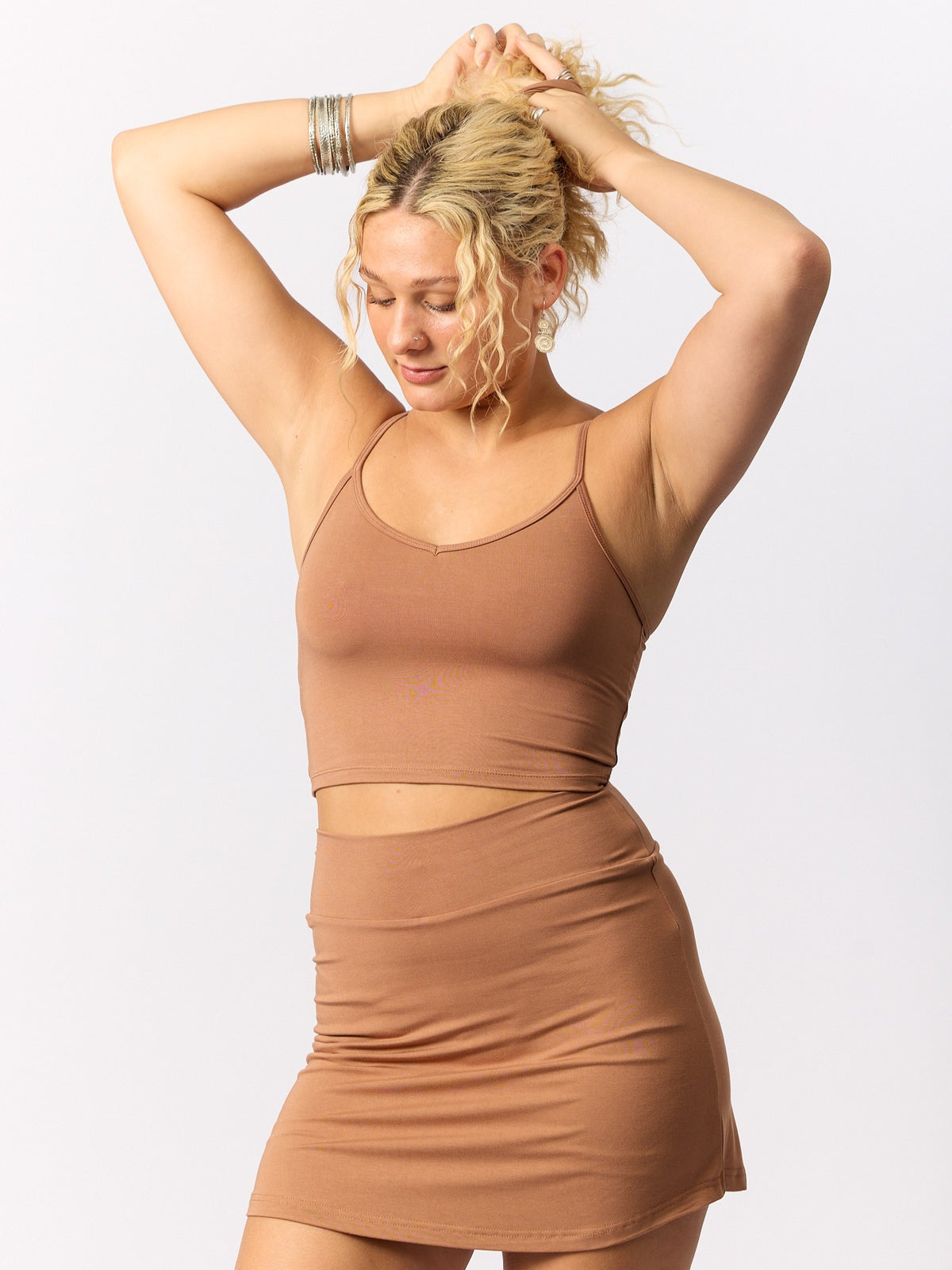 Bamboo Crop Layering Singlet Adjustable Strap - Toffee