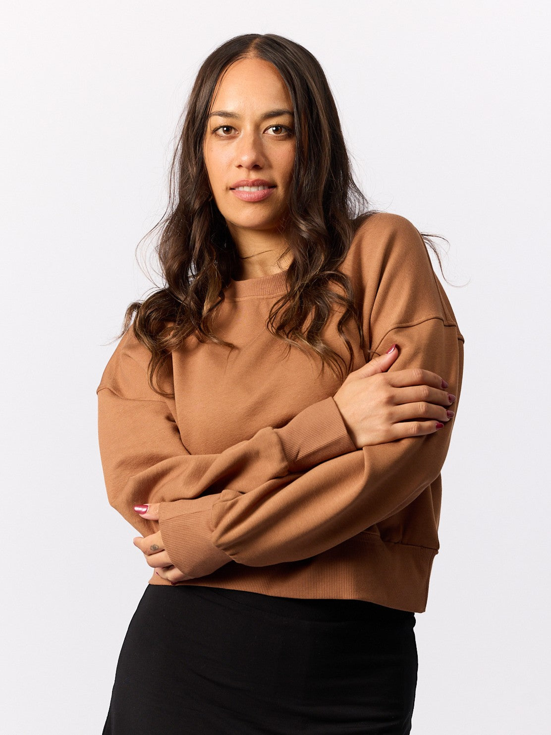 Organic Fleece - Relaxed Crop Sweater - Toffee