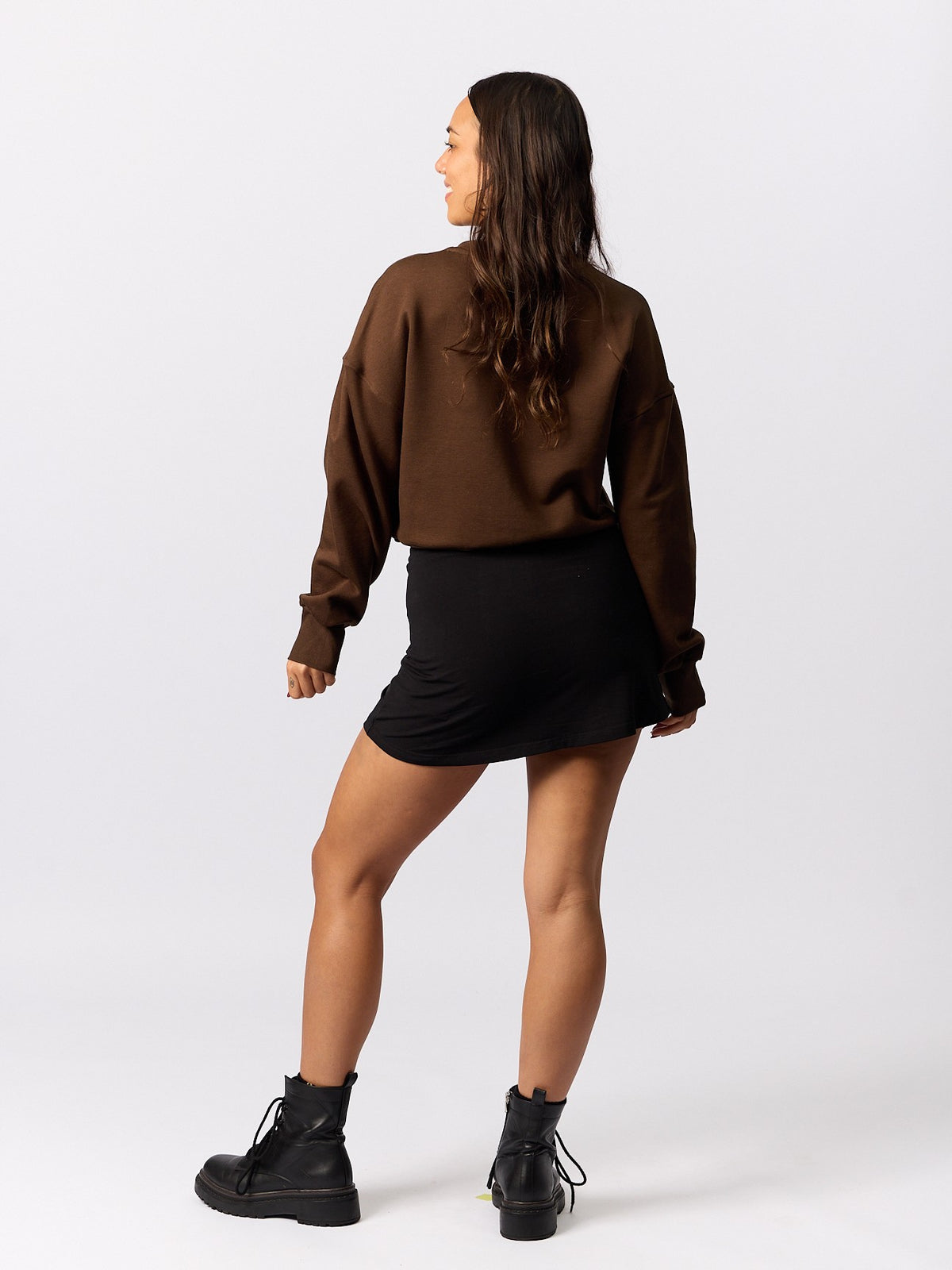 Organic Fleece - Relaxed Crop Sweater - Bitter Chocolate