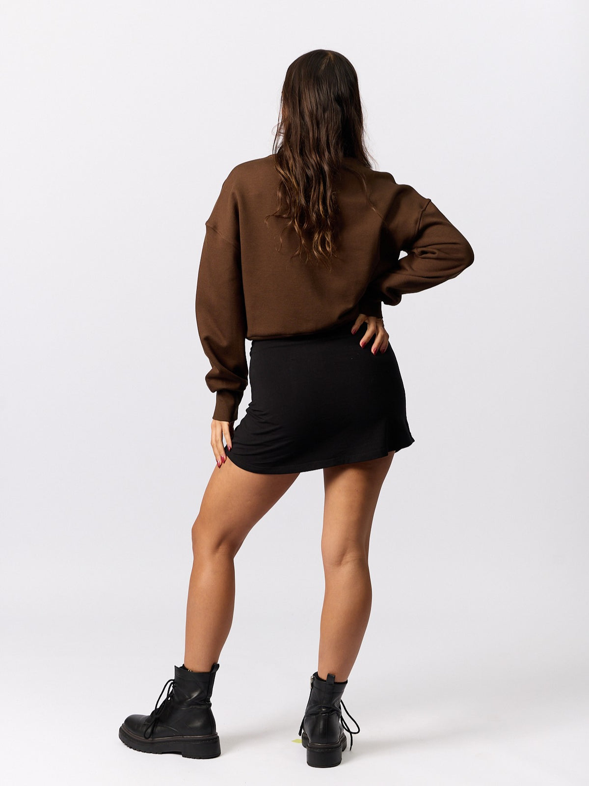 Organic Fleece - Relaxed Crop Sweater - Bitter Chocolate