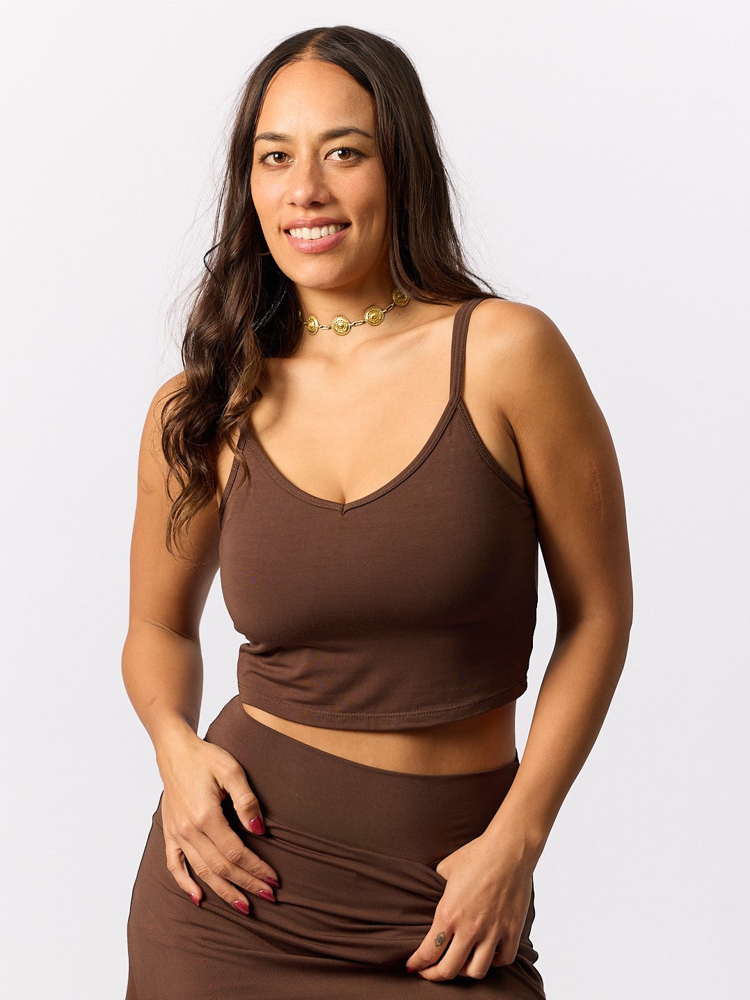 Bamboo Crop Layering Singlet - Cocoa
