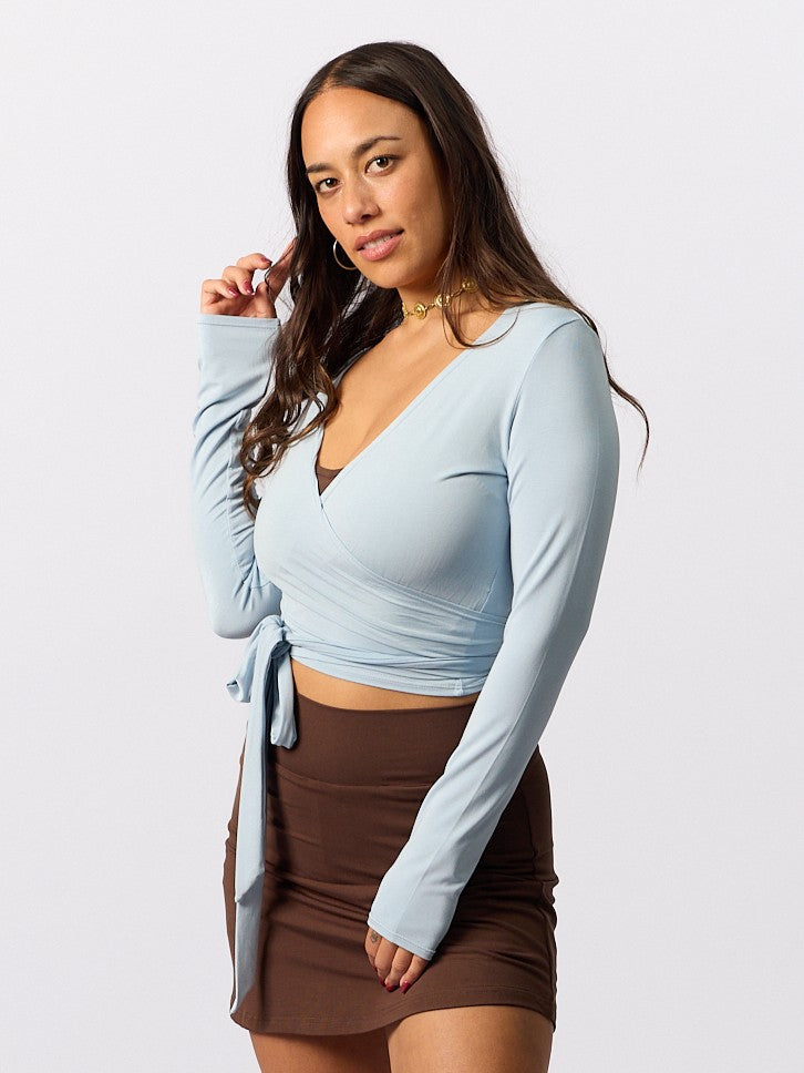 Bamboo Long Sleeve Ballet Wrap Top - Topaz