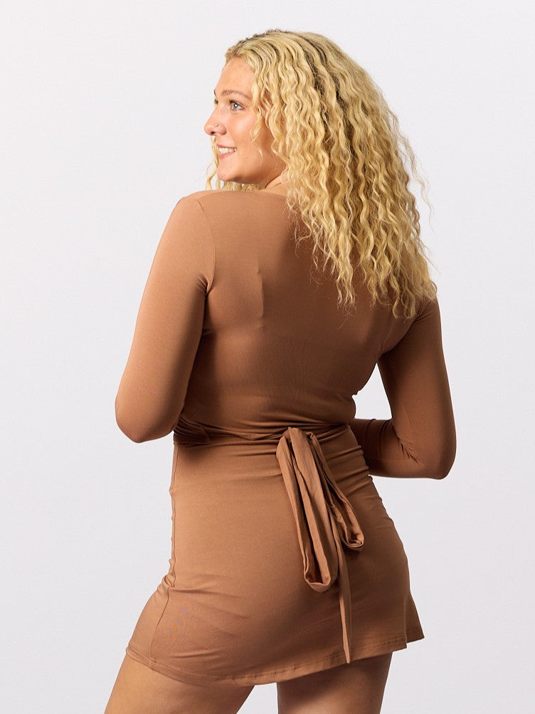 Bamboo Long Sleeve Ballet Wrap Top - Toffee