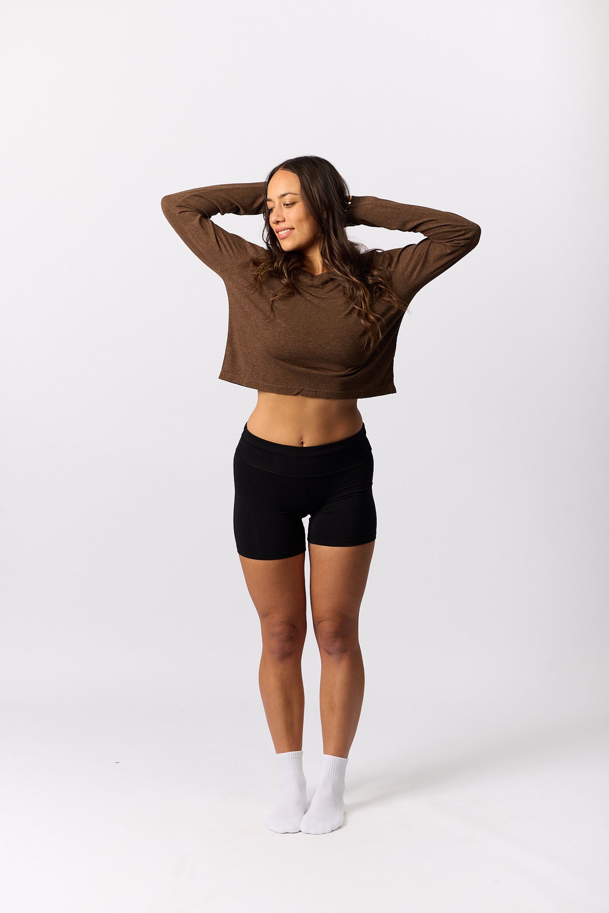 Hemp/Bamboo Relaxed Long Sleeve Crew Tee - Crop - Cocoa