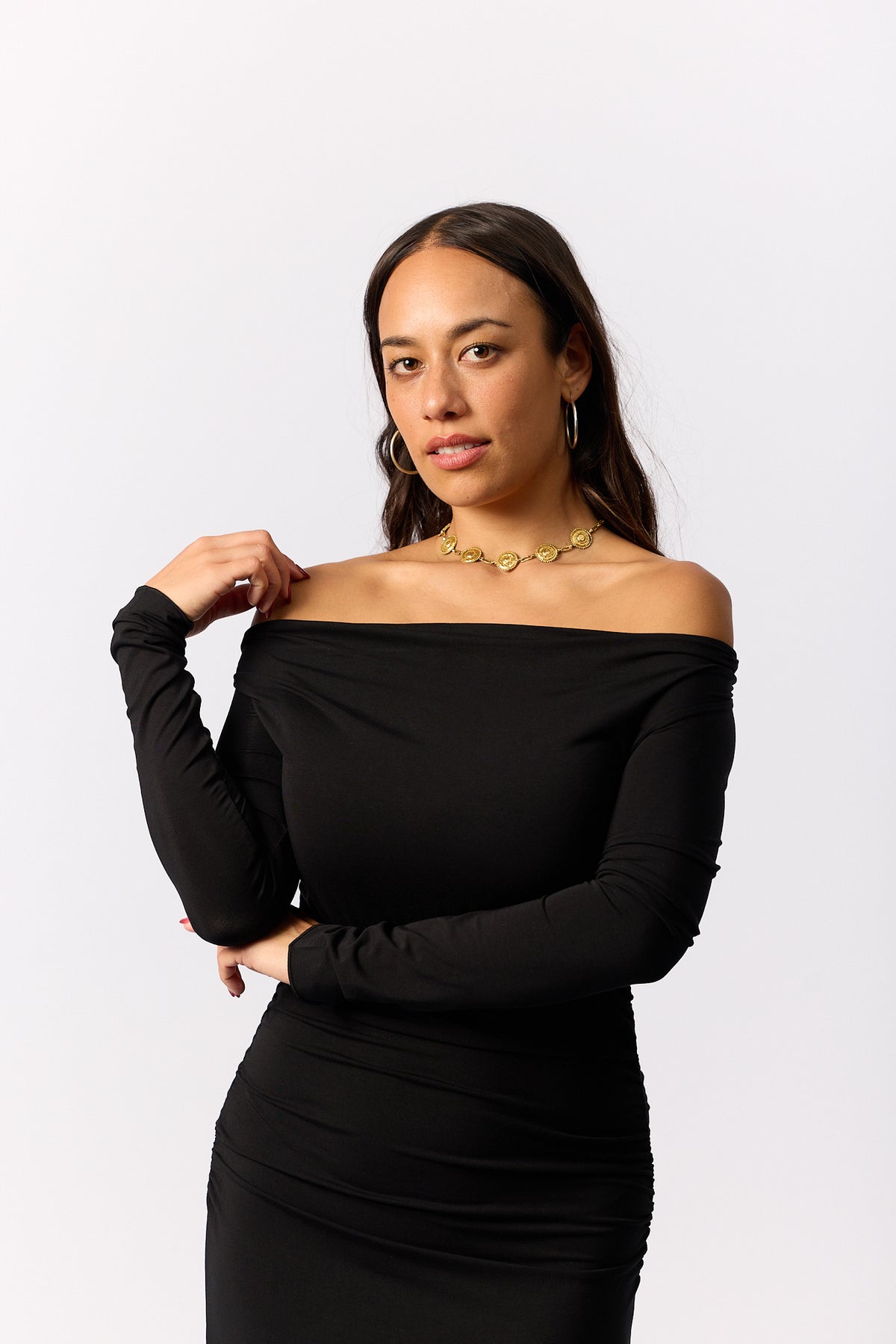 Bamboo Long Sleeve Cowl Neck Maxi Dress - Black