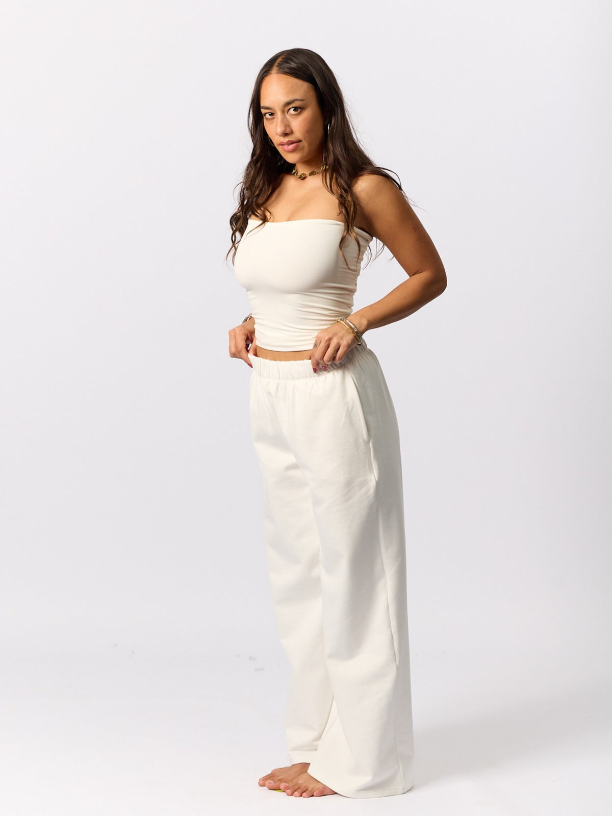 Organic Fleece - Wide Leg Sweatpants - Natural