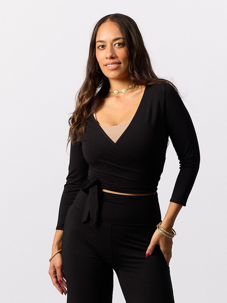 Bamboo Ballet Wrap Top - Black