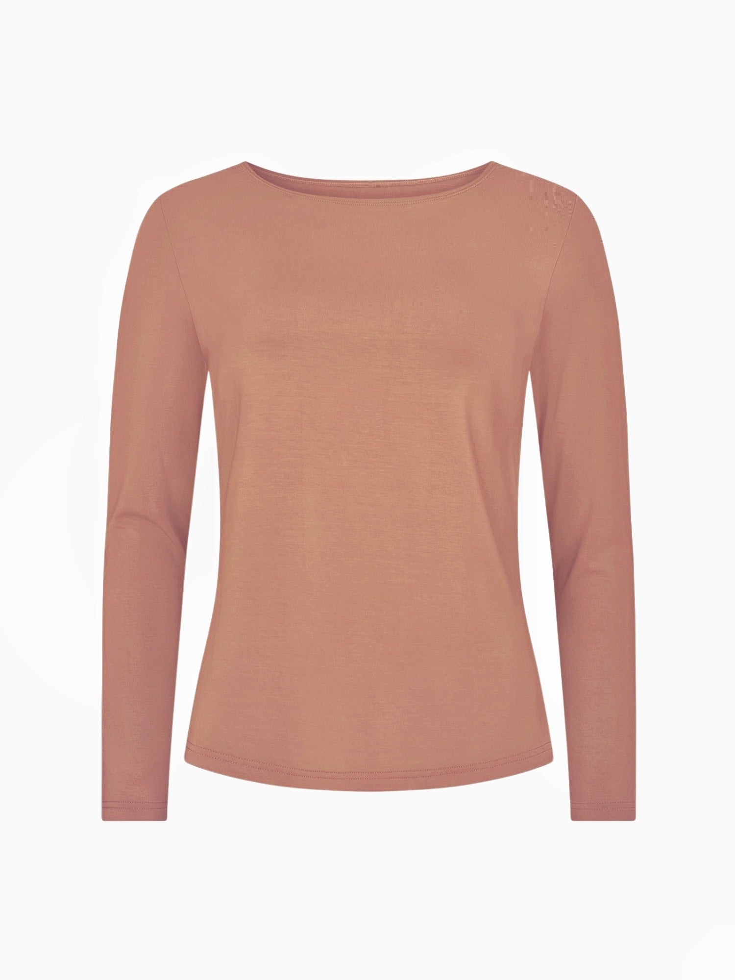 Bamboo Boat Neck Long Sleeve Tee - Toffee