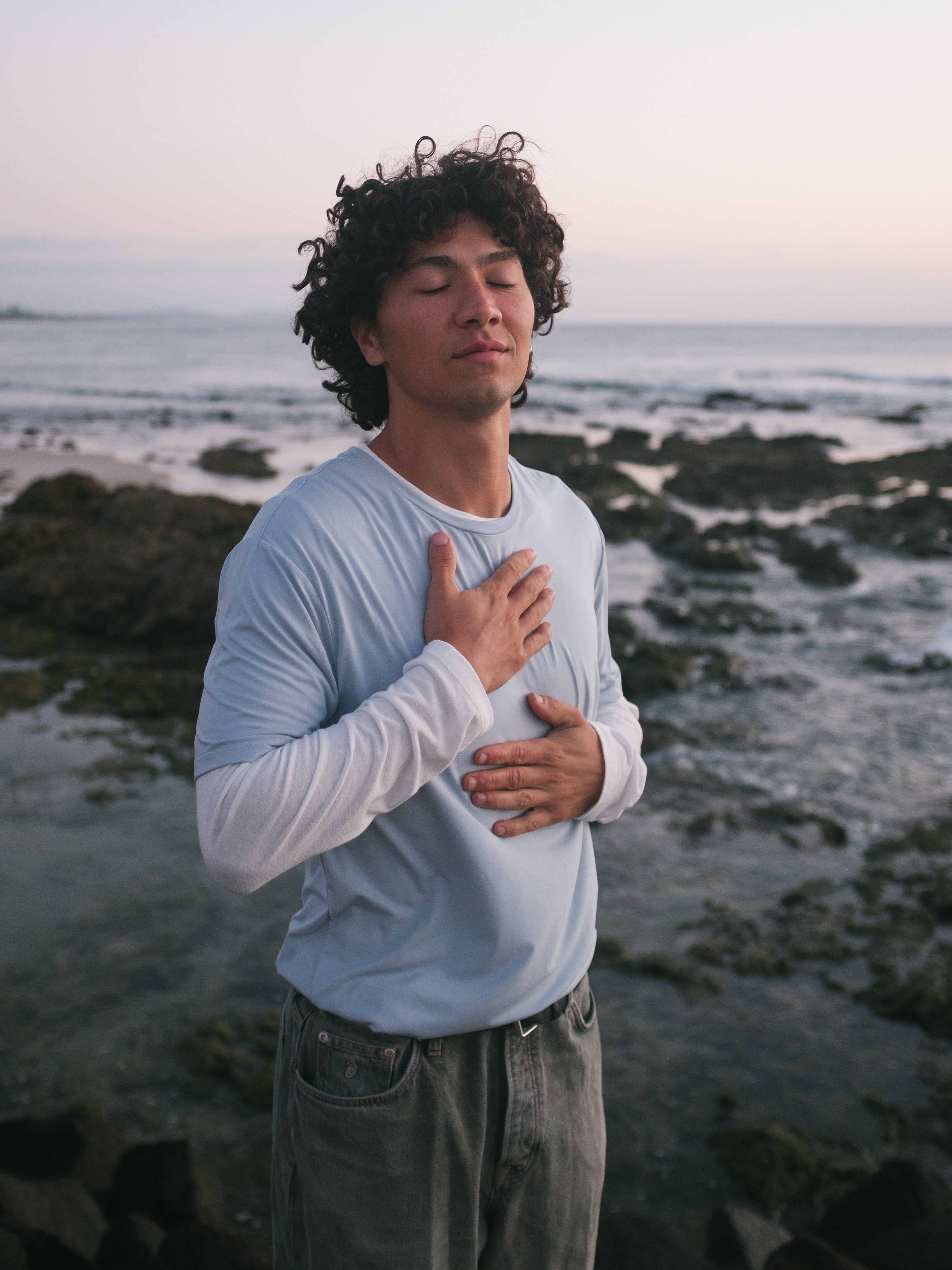 Hemp / Bamboo Men's Long Sleeve Tops - Cream