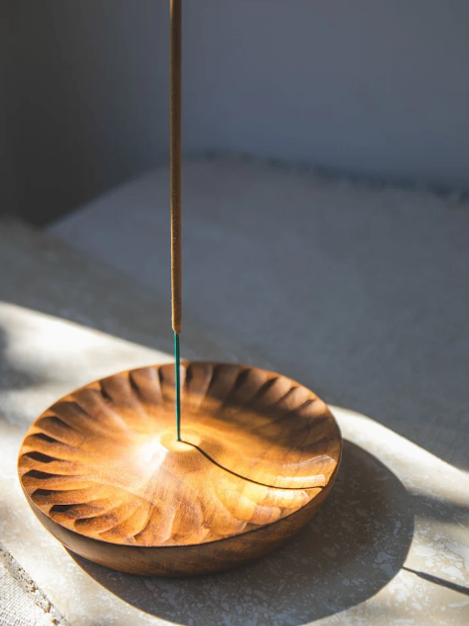 Flower Carved Teak Wood Incense Holder