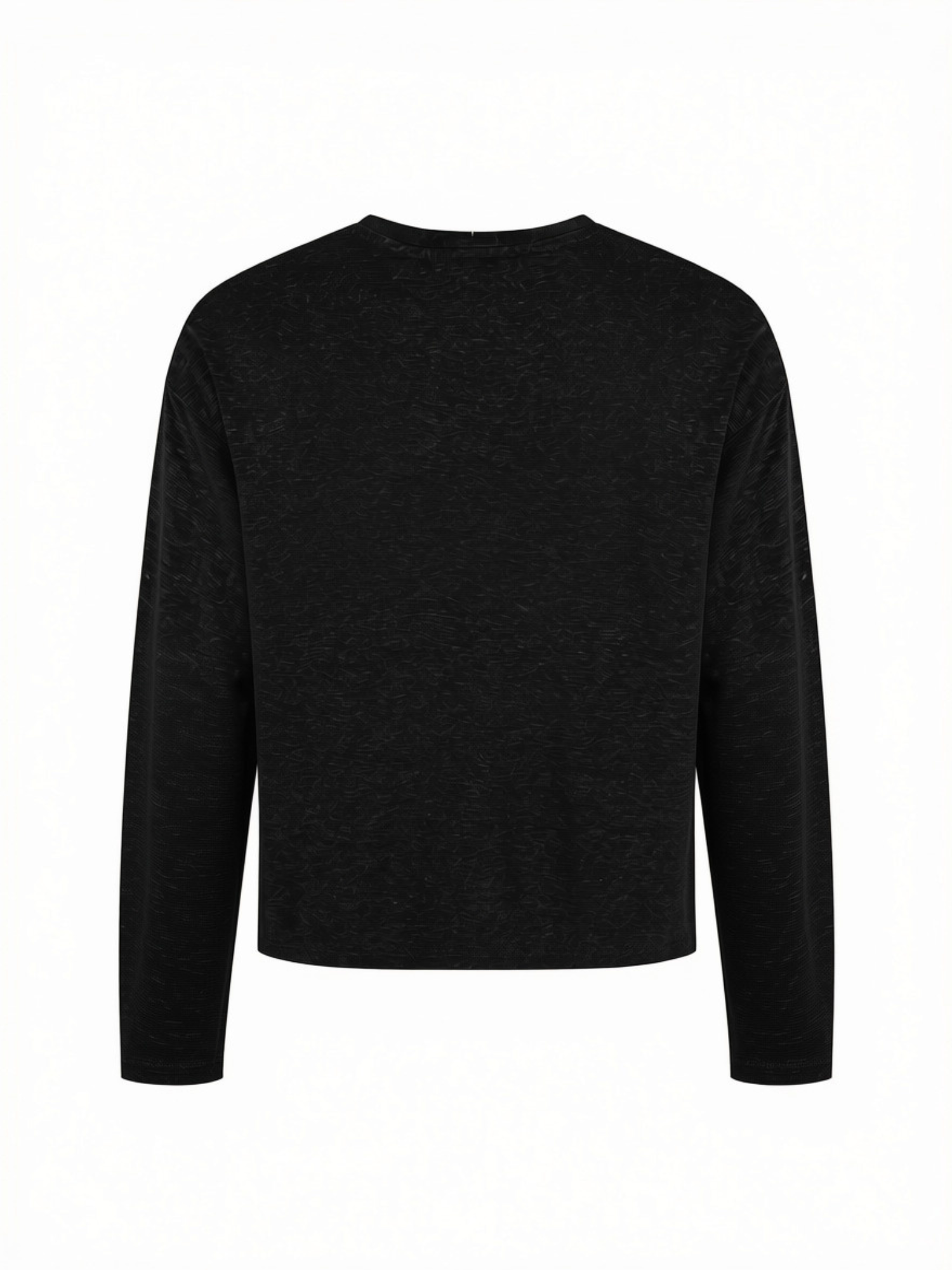 A black long-sleeve hemp bamboo top with a crew neck, displayed on a clean white background.