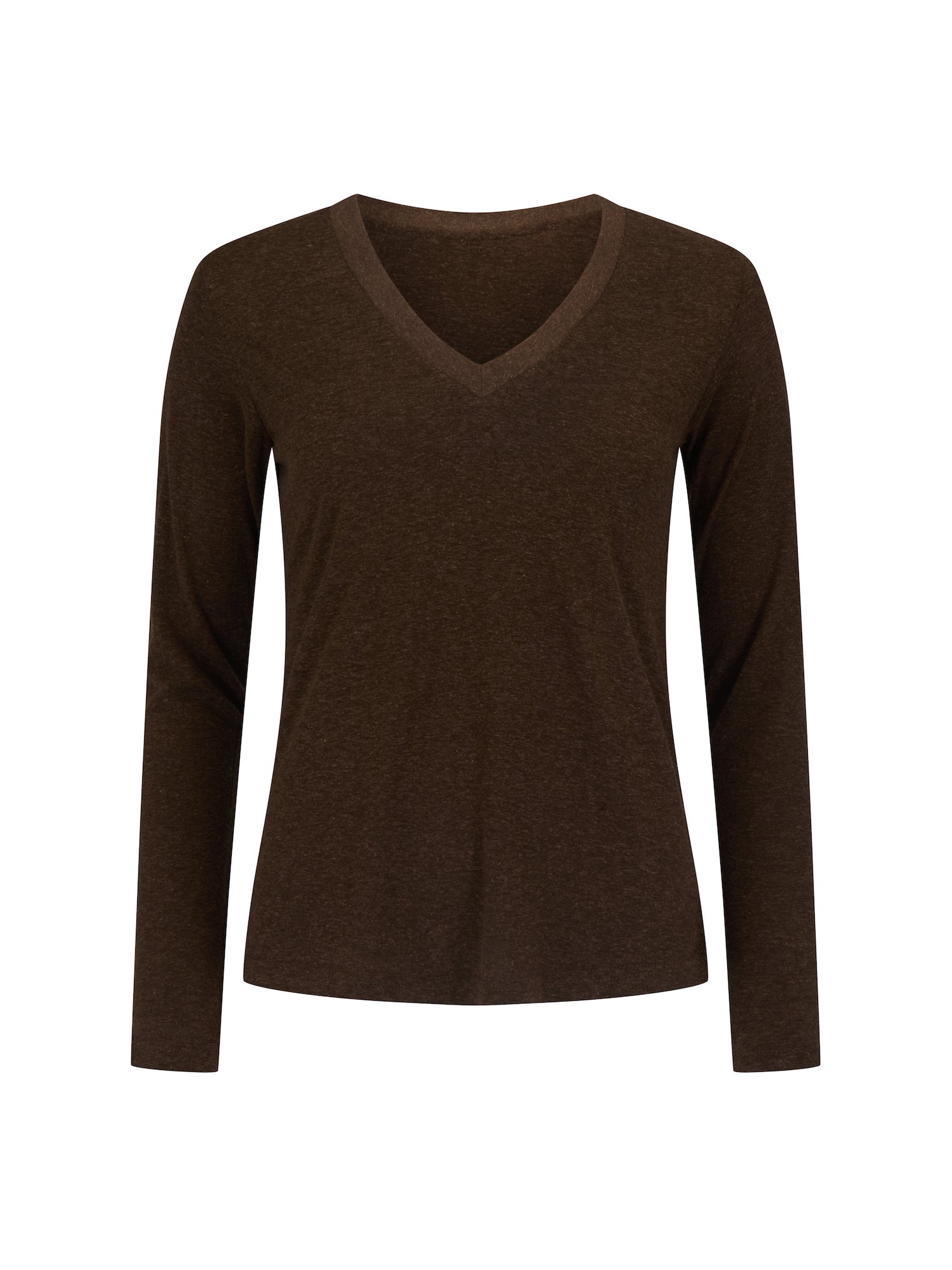 Hemp / Bamboo Relaxed Long Sleeve Vee Tee - Cocoa