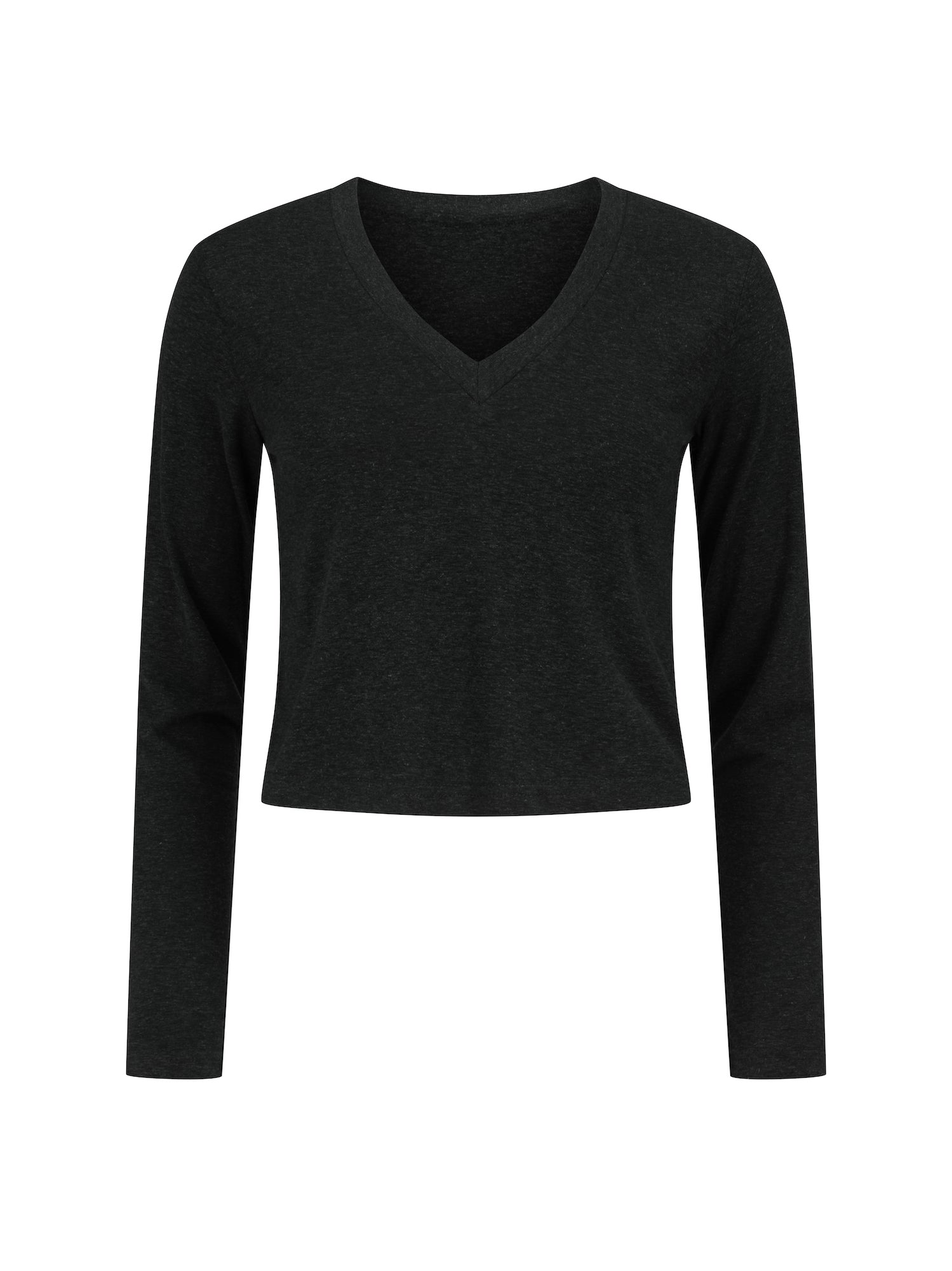 Hemp / Bamboo Relaxed Long Sleeve Vee Tee - Crop - Black