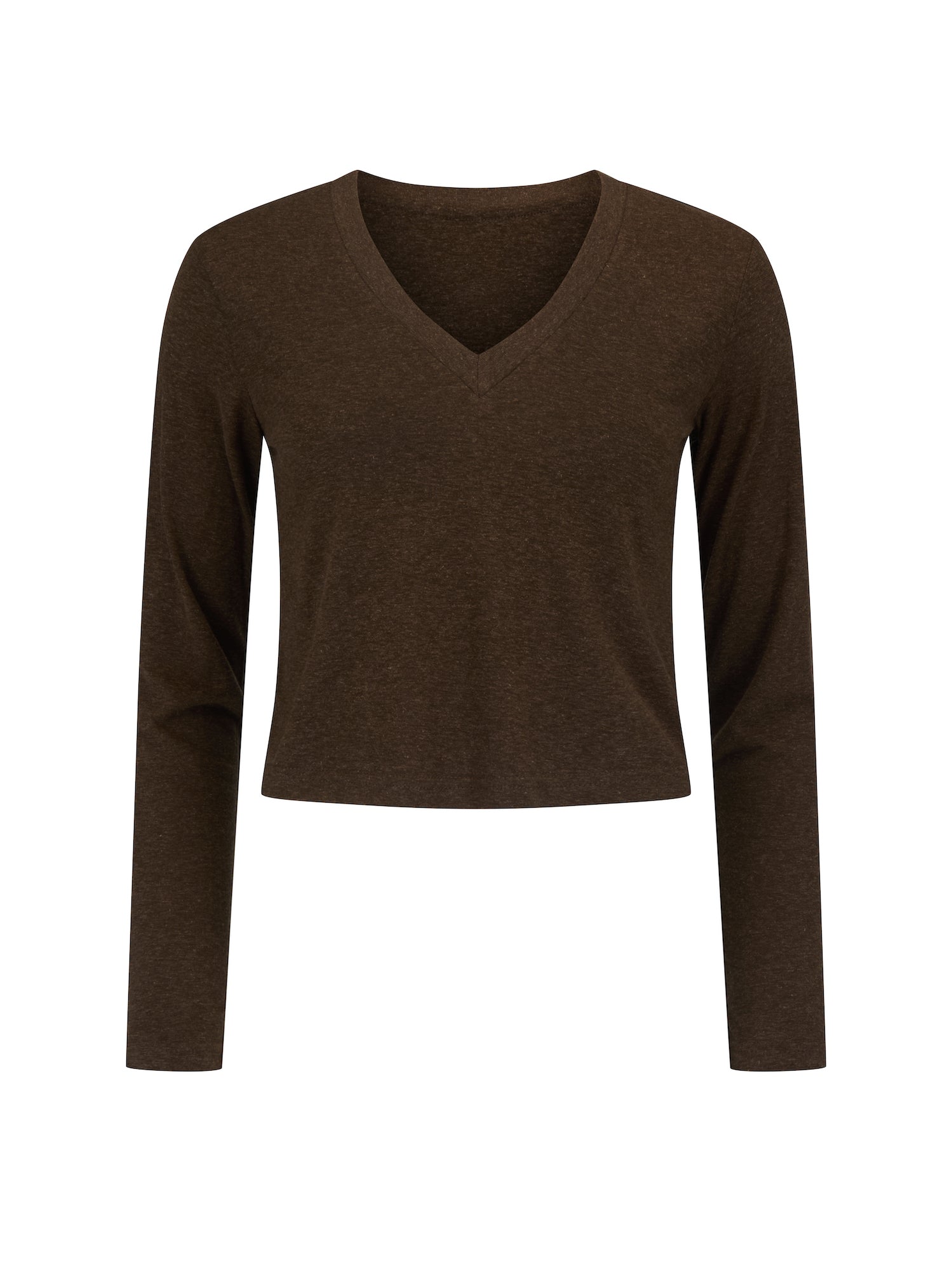 Hemp / Bamboo Relaxed Long Sleeve Vee Tee - Crop - Cocoa