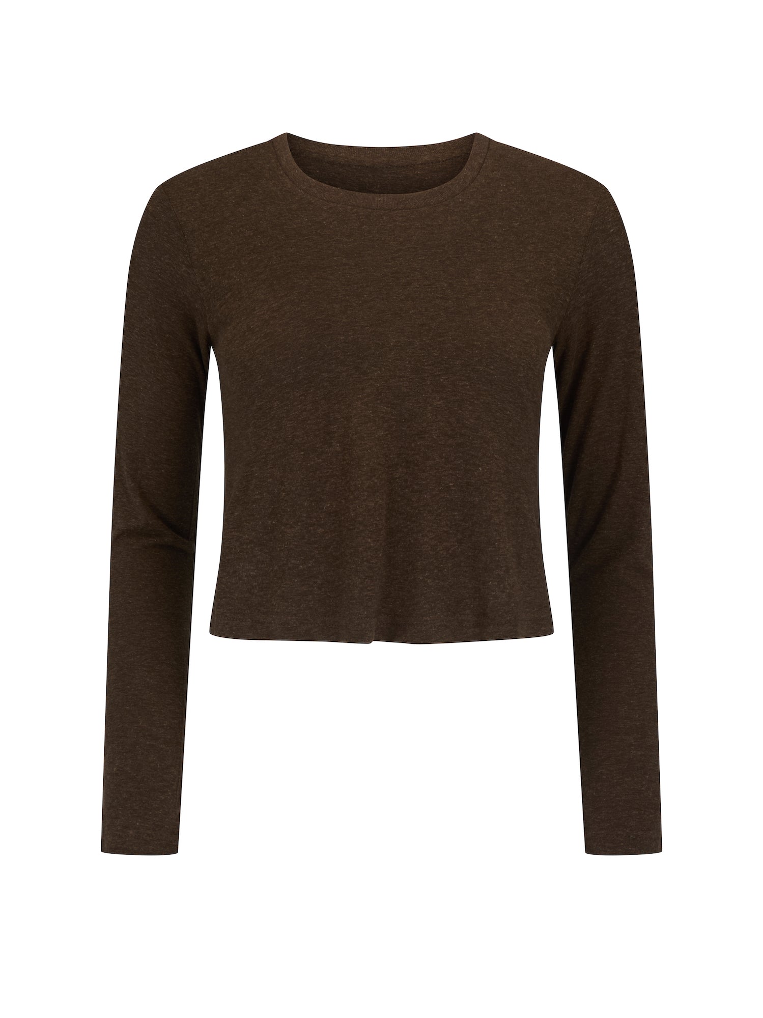 Hemp / Bamboo Relaxed Long Sleeve Crew Tee - Crop - Cocoa