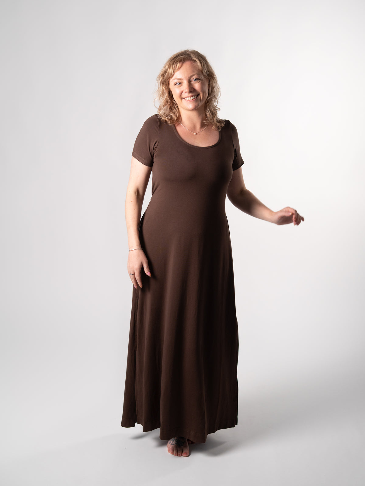 Bamboo Short Slv Scoop Neck Maxi Dress - Cocoa