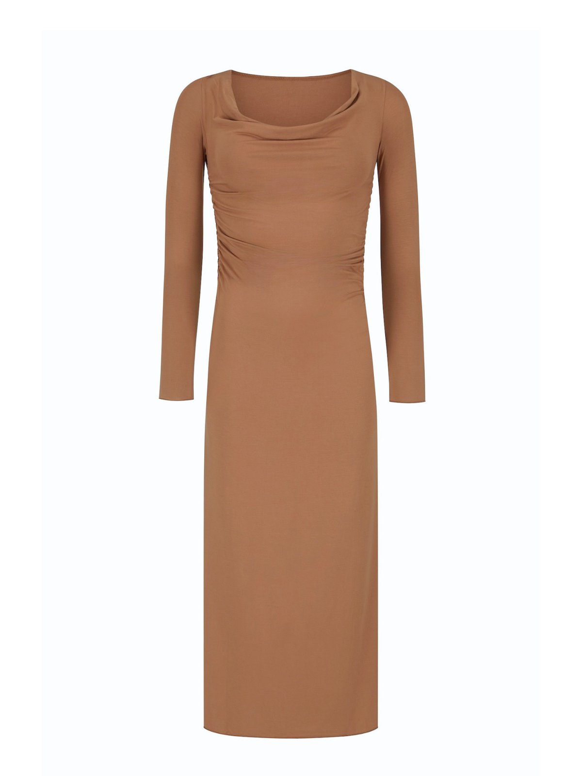 Bamboo Long Sleeve Cowl Neck Maxi Dress - Toffee