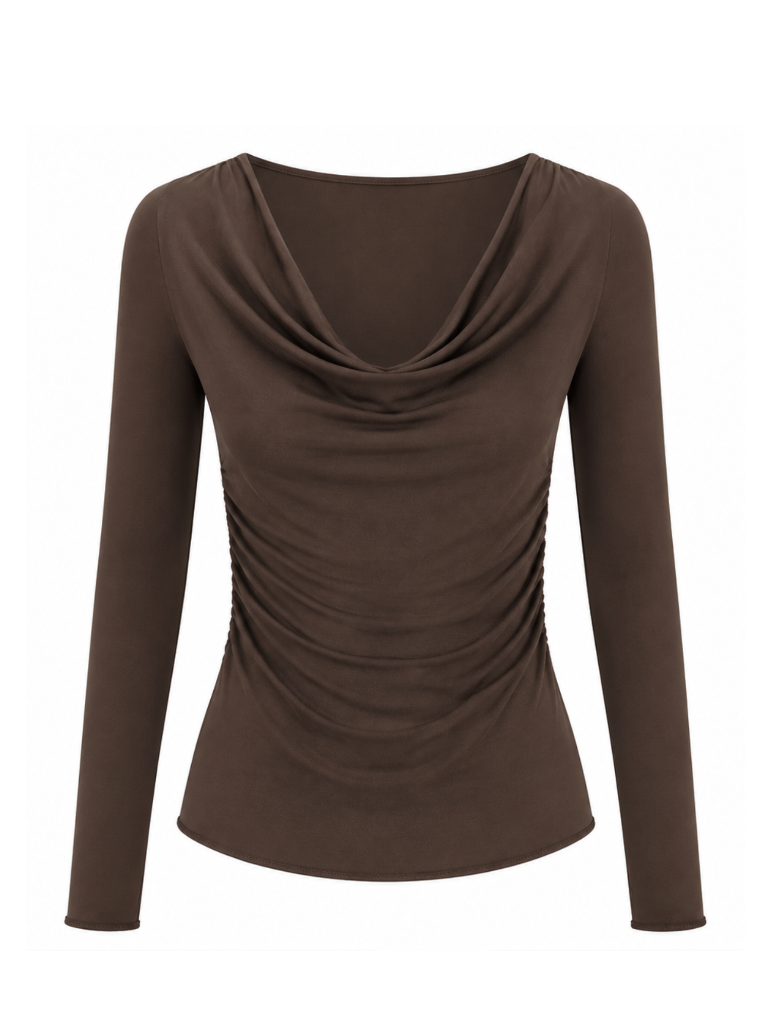 Bamboo Long Sleeve Cowl Neck Top- Cocoa
